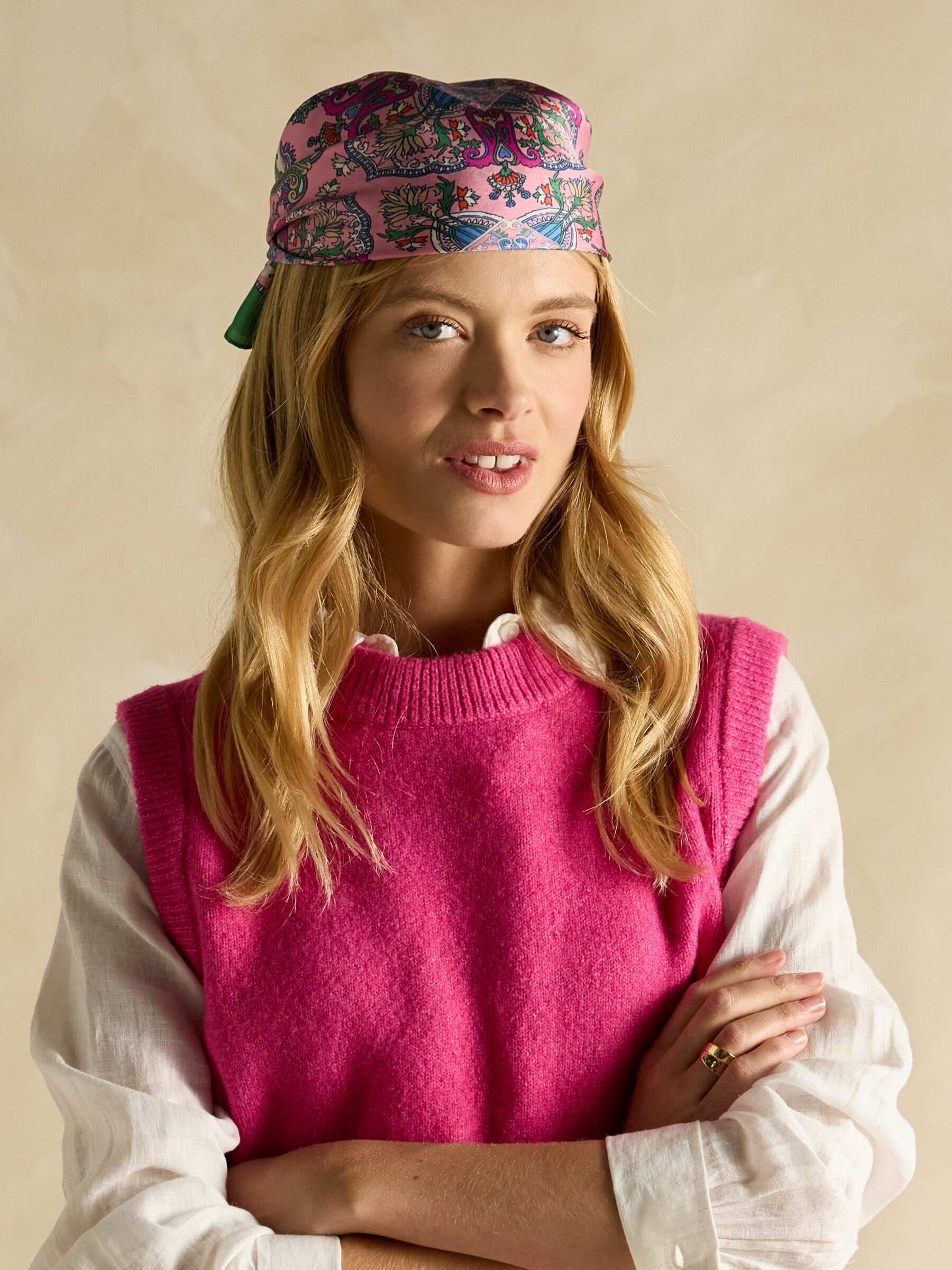 Elsie Green & Pink Printed 100% Silk Scarf