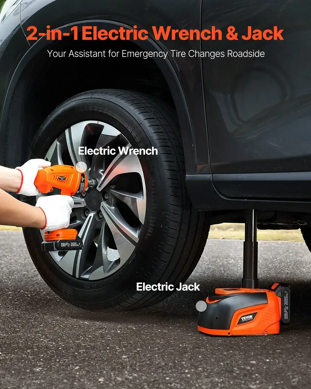 Upgraded Wireless Electric Hydraulic Car Jack with Remote Control & Battery Charging,  5 Tons /11000 lbs Portable Jack kit with Electric Impact Wrench