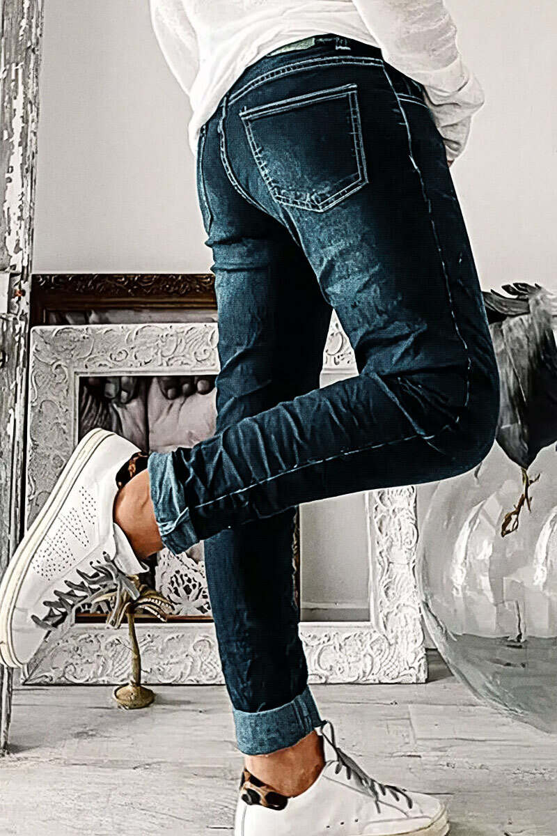 Button Up Roll Hem Low Waist Straight Leg Jeans