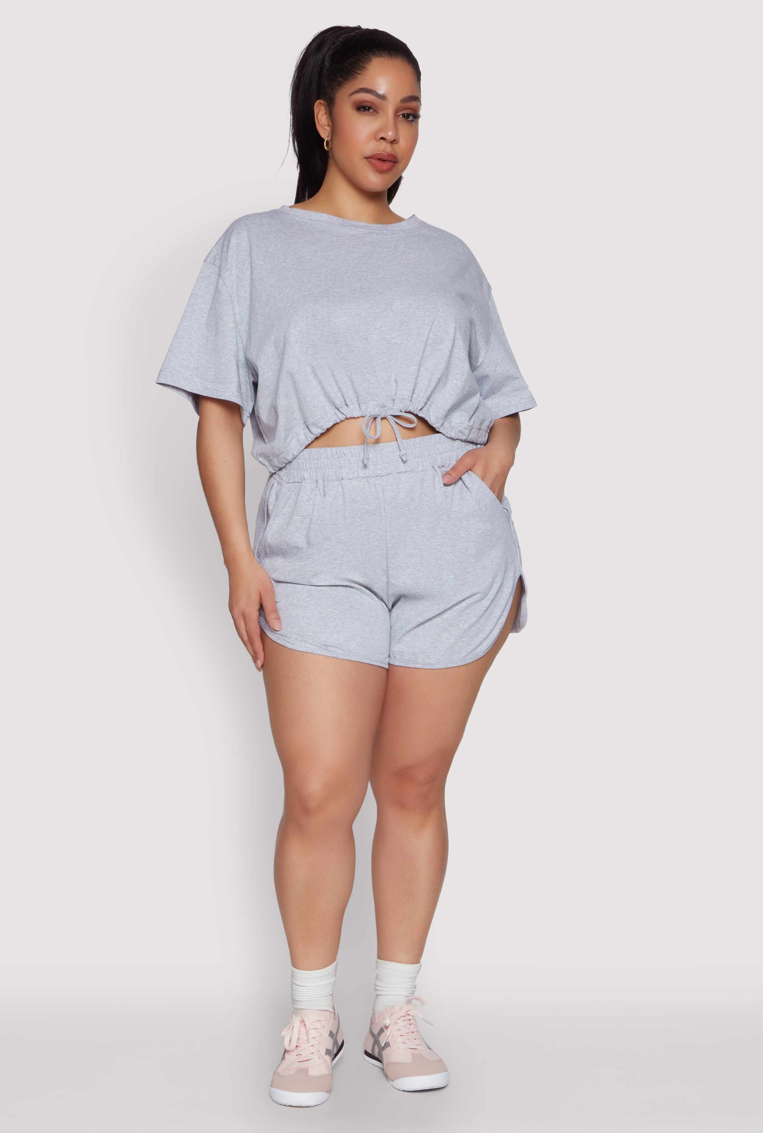 Plus Size Daisy Drawstring Hem Crop Top
