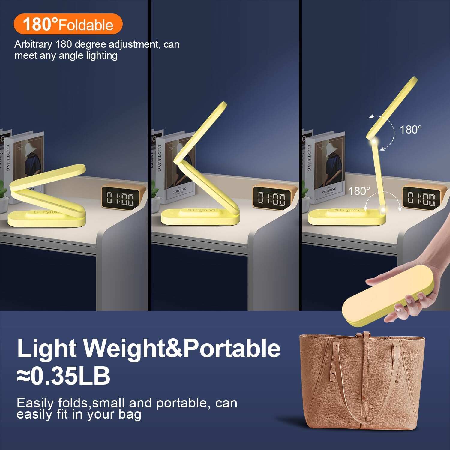LED Desk Lamp for Office Home & Battery Operated Lamp Rechargeable Lamp Foldable & Portable Light, LED Desk Light Strip, 3 Brightness Dimmable Small Desk Lamp Wireless Reading Lamp