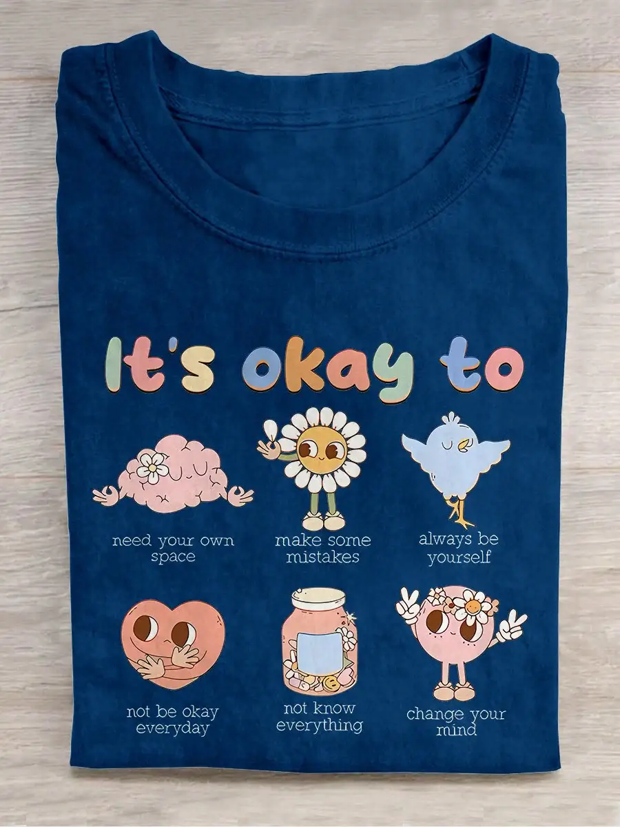 Retro It's Okay To Make Some Mistakes Hippie Motivational Mental Health Matters Special Education Teacher Casual Print T-shirt