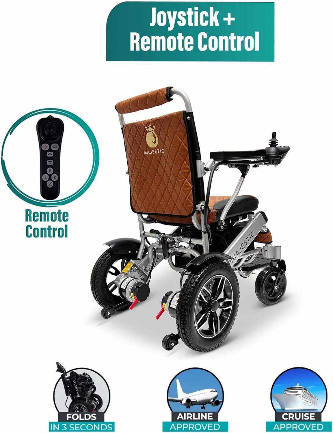 MALISA Electric Wheelchair for Adults, Portable All Terrain Lightweight Wheelchairs, Foldable Motorized Power Wheel Chair, Leather Seat (17.5