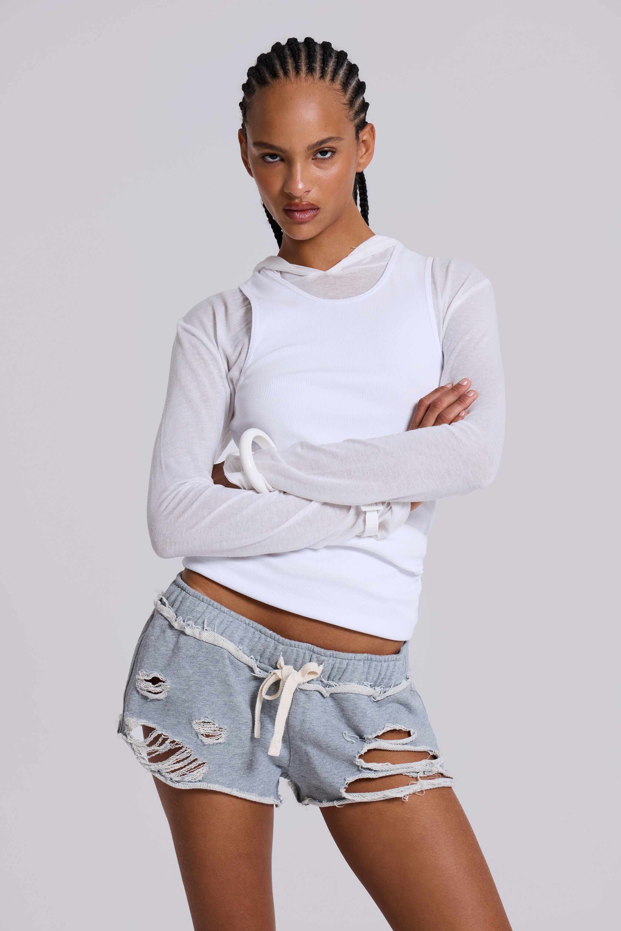 LDN Grey Marl Applique Hot Pants