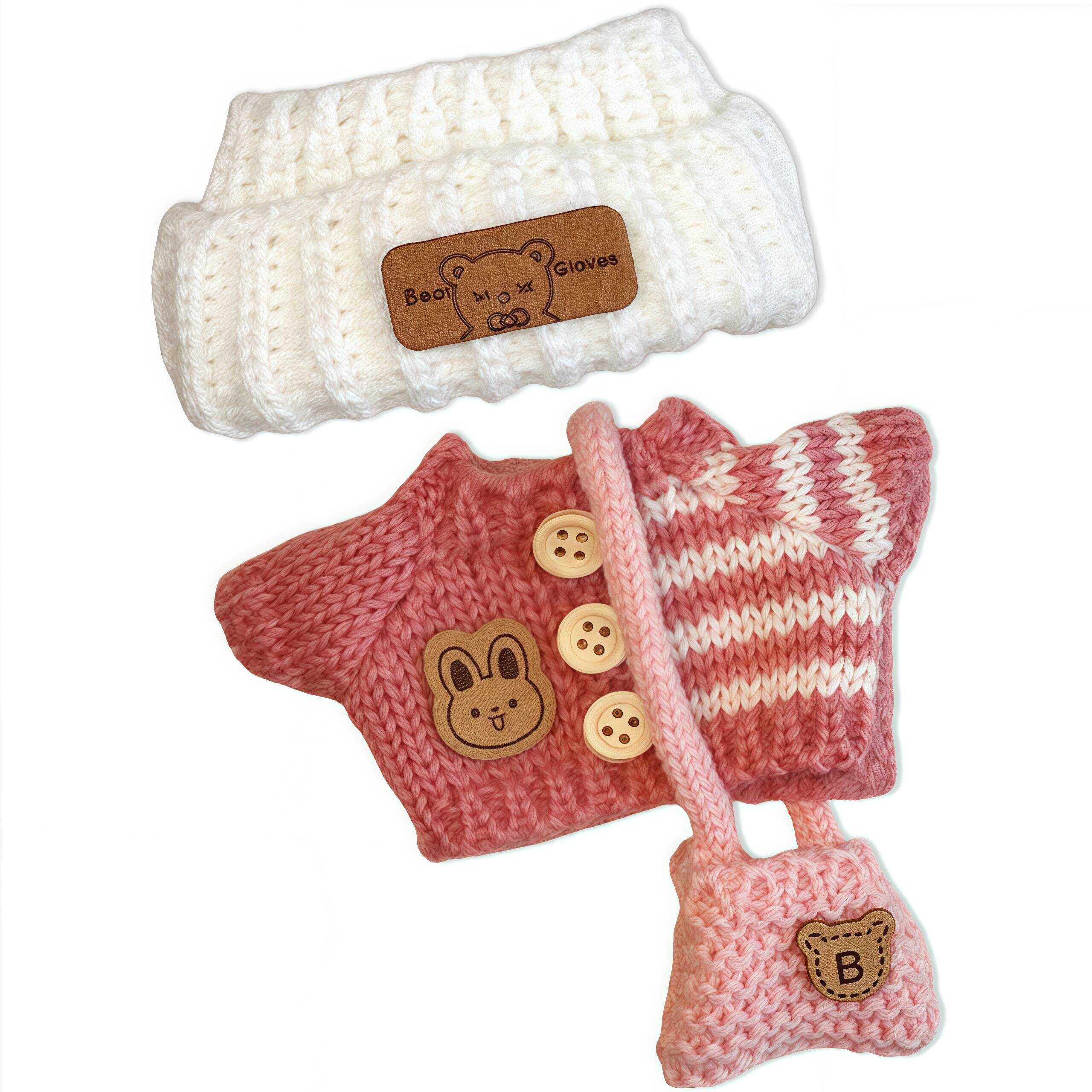 3-Piece Handcrafted Crochet Doll Clothes - Premium Dolls Outfit with Accessories, Hand Crocheted Hat, Sweaters, Bag, Compatible with 5.91-6.7inch Dolls as Accessories Only