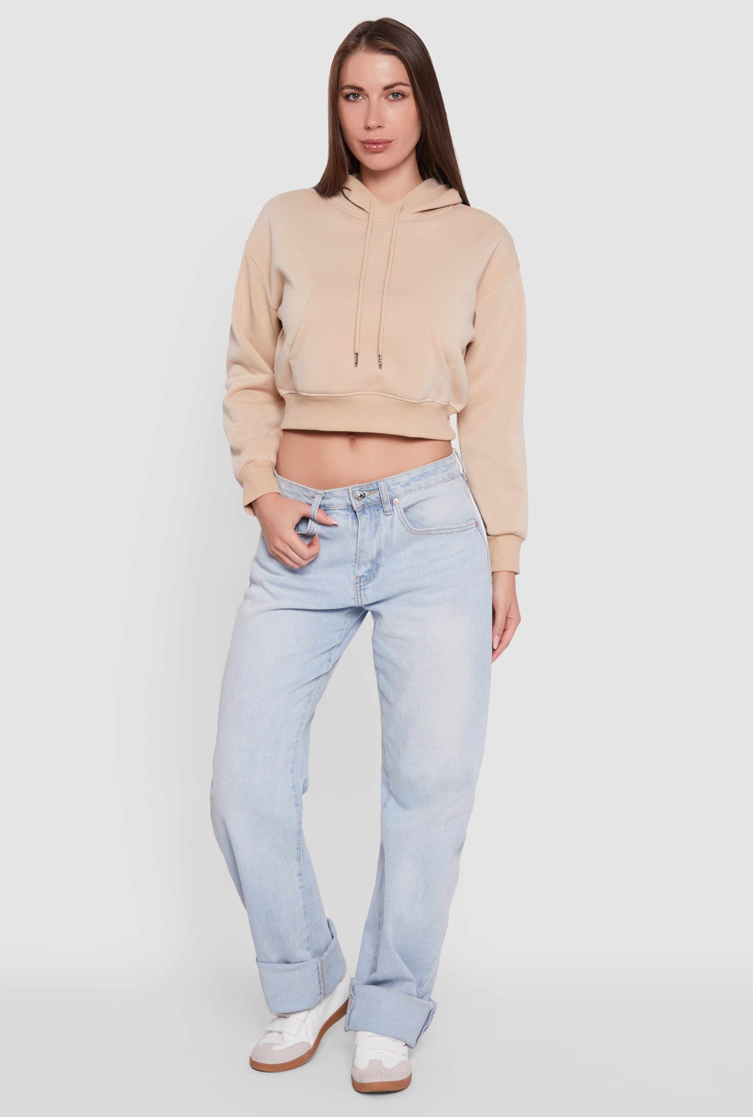 Cropped Kangaroo Pocket Pullover Hoodie