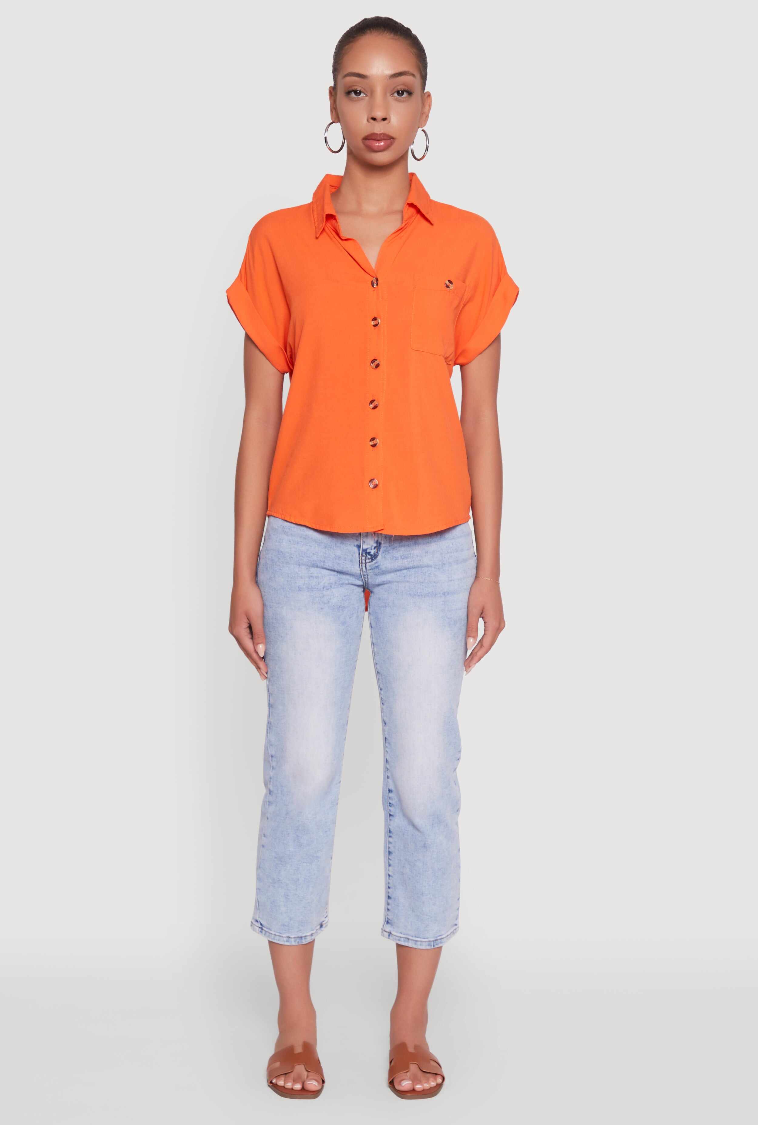 Fixed Cuff High Low Button Front Shirt