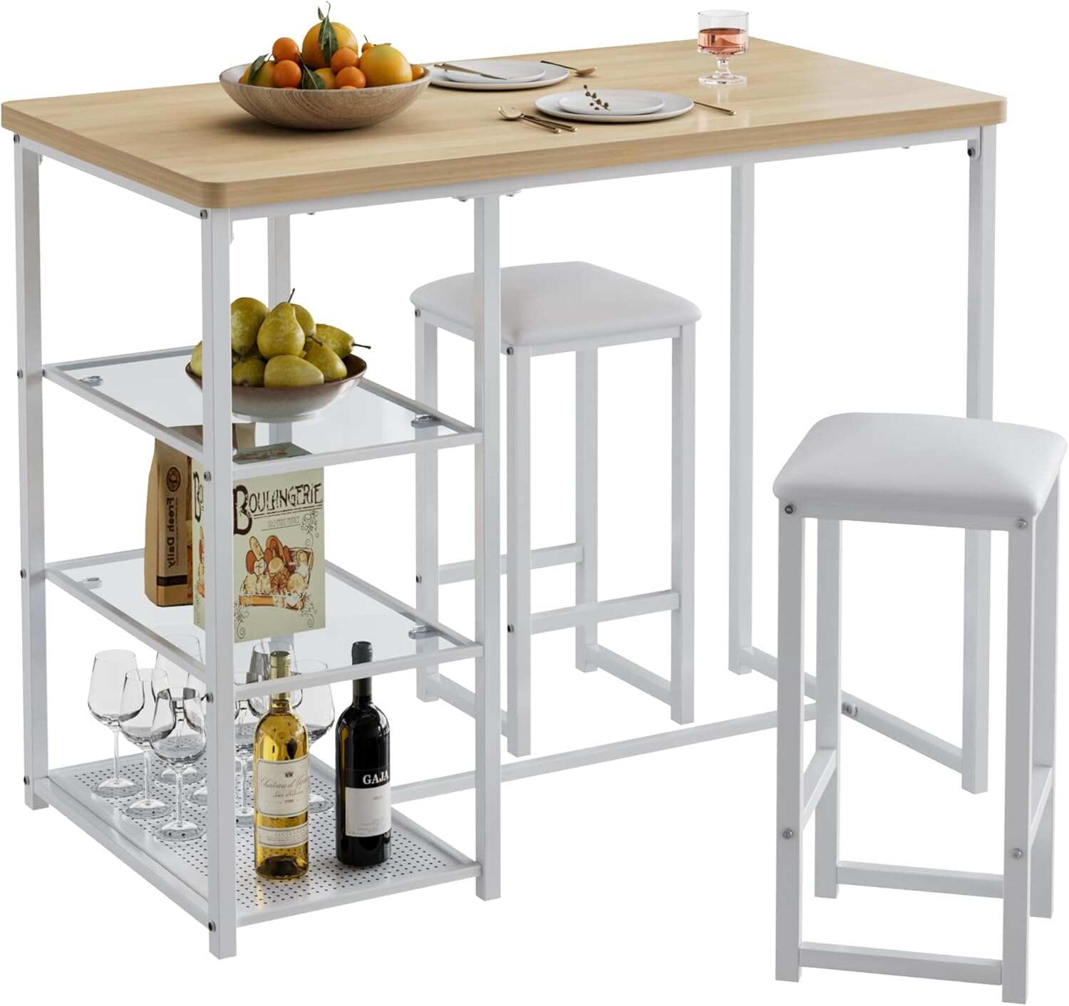 VECELO Small Bar Table and Chairs Set for 2