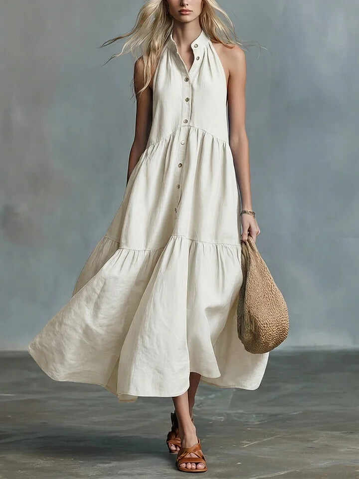 Sleeveless Casual Loose Linen Button Vest Dress