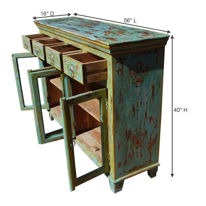 Oklahoma Farmhouse Distressed Solid Wood 4 Drawer Rustic Sideboard