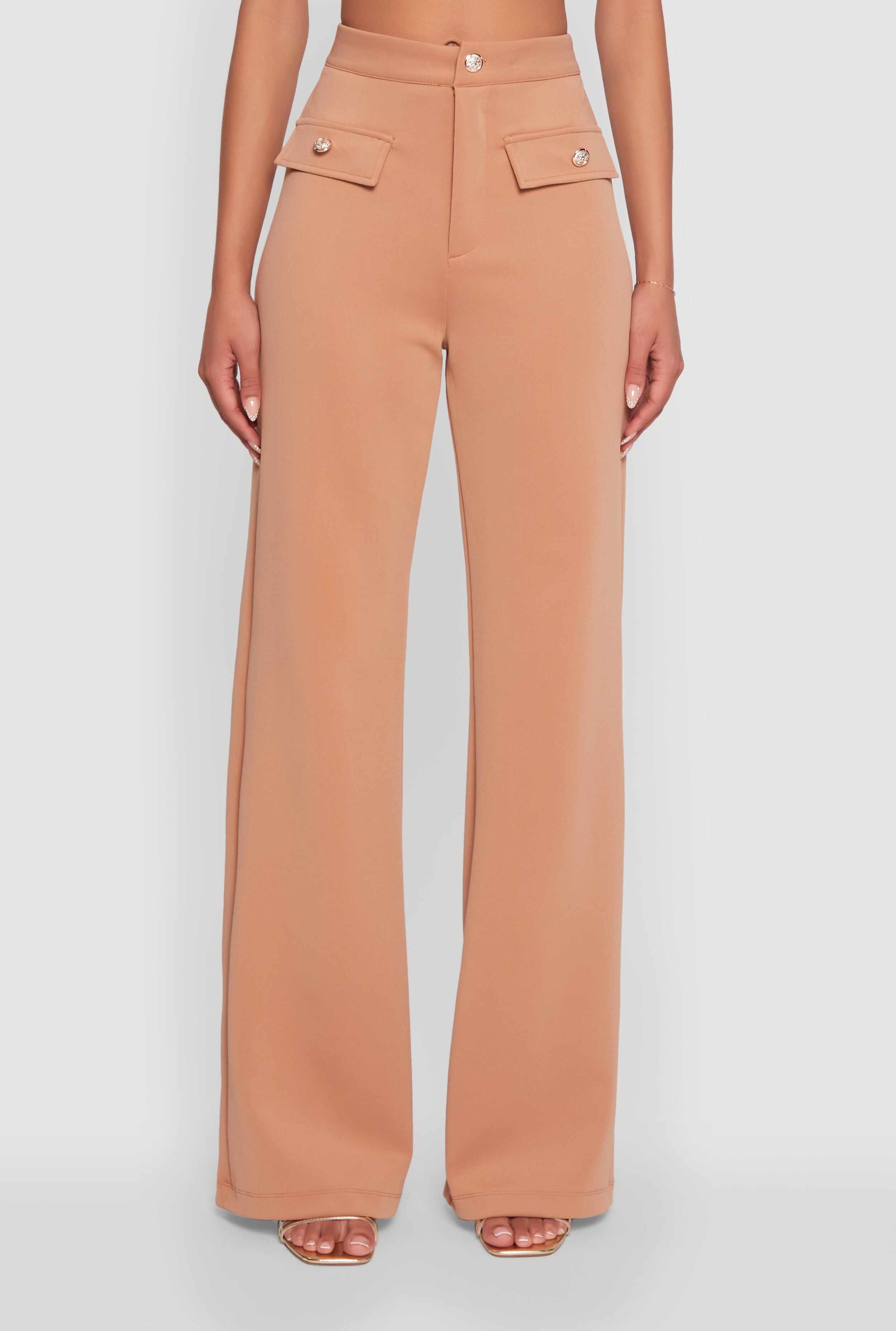 Scuba Pocket Detail High Waisted Wide Leg Pants