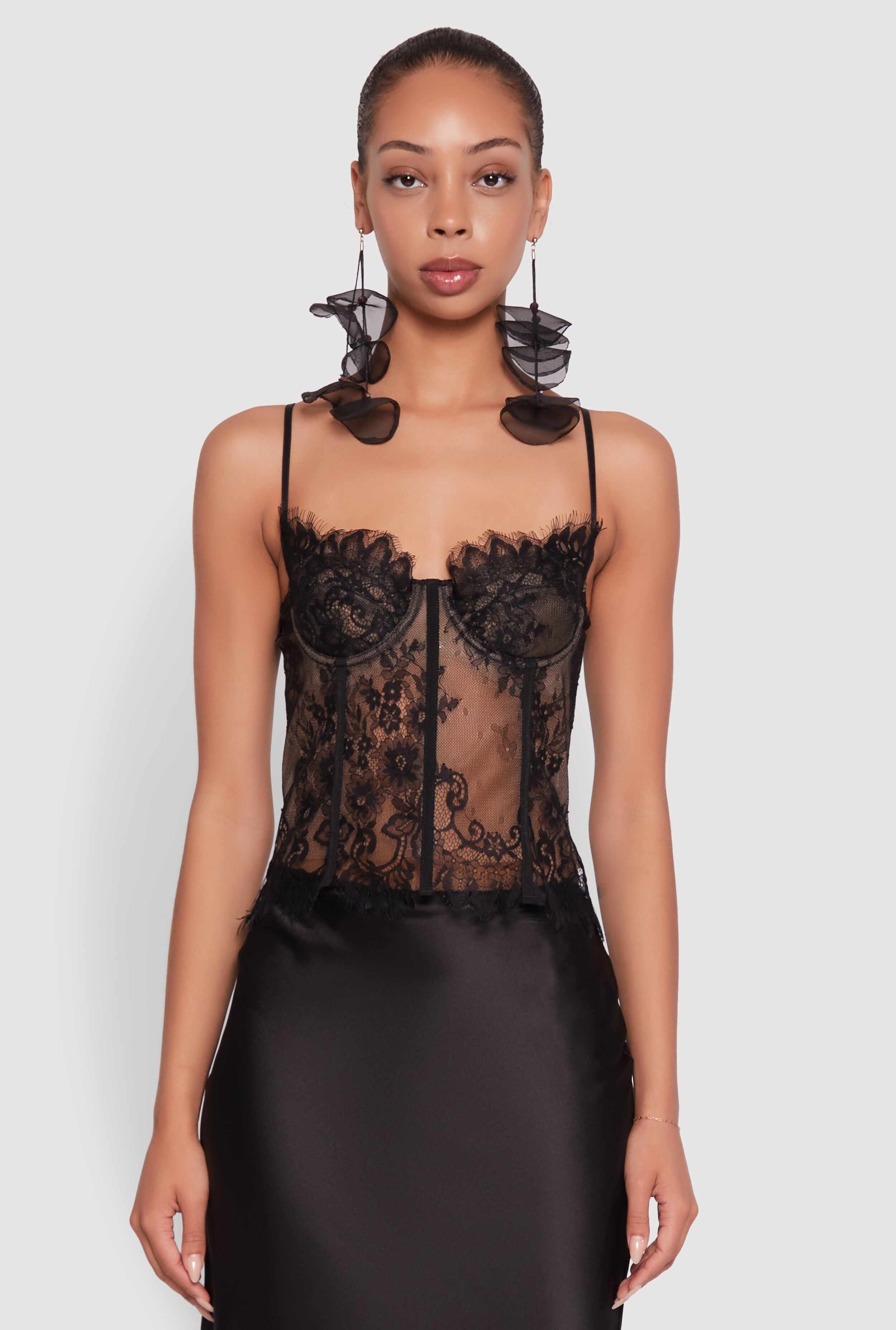 Scalloped Floral Lace Bustier Top with Underwire Support