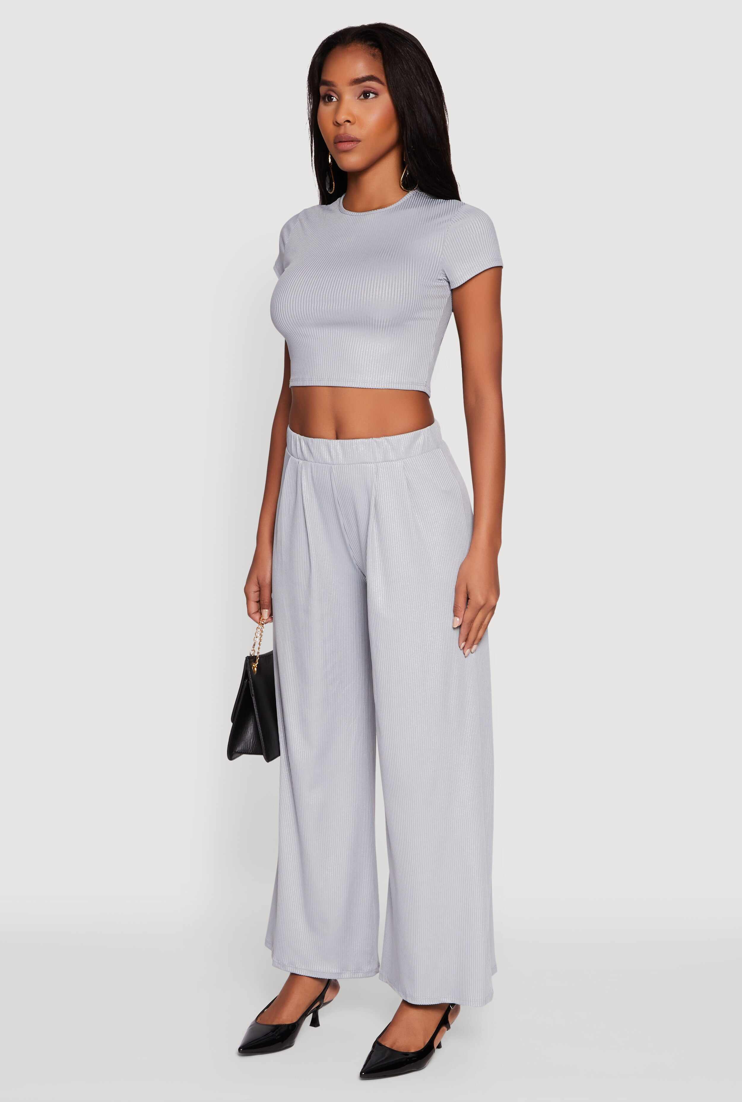 Lurex Ribbed Knit Cropped Top
