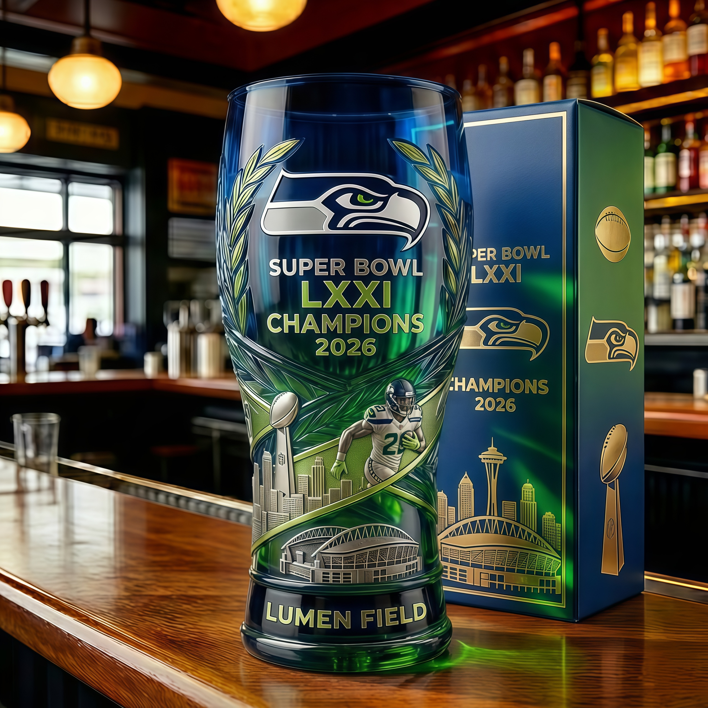 Seattle Seahawks Super Bowl LX Champions Commemorative Beer Glass