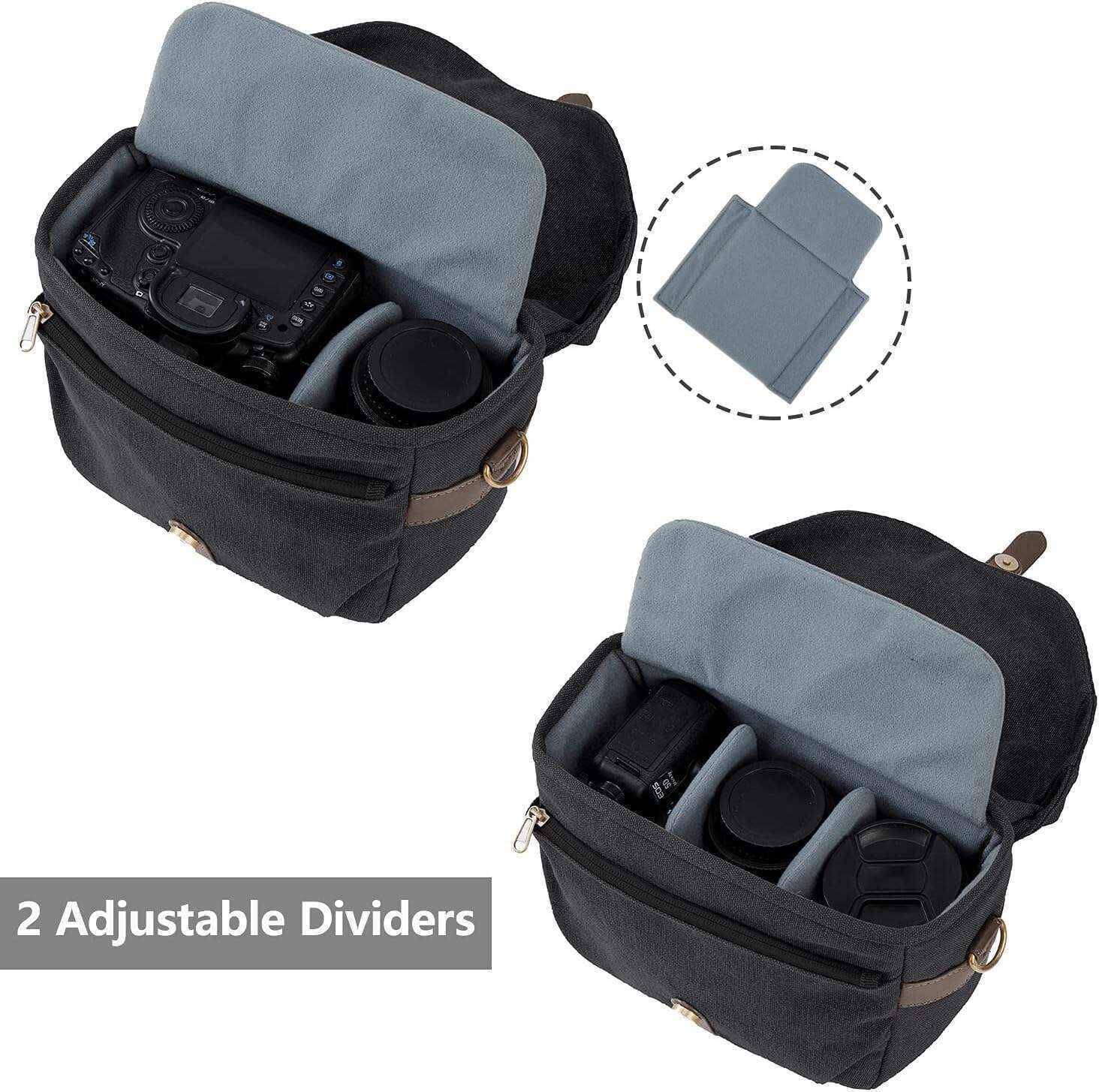 BAGSMART Camera Bag, SLR DSLR Canvas Camera Case, Vintage Padded Camera Shoulder Bag with Rain Cover for Women, Men, Black