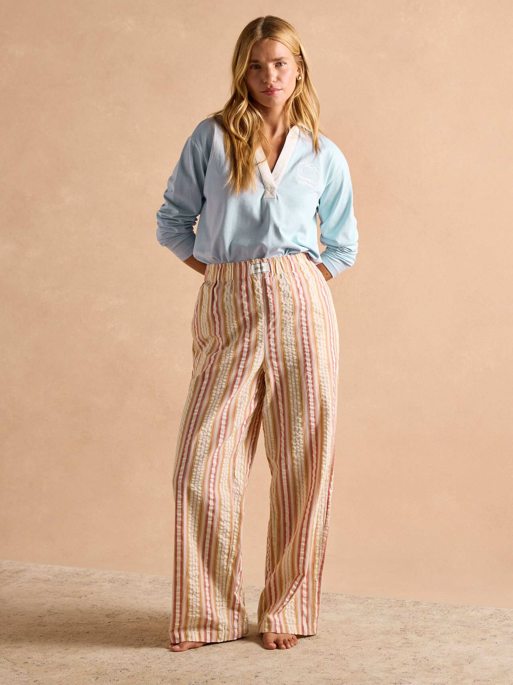 Hallie Orange Stripe Pull-On Cotton Trousers