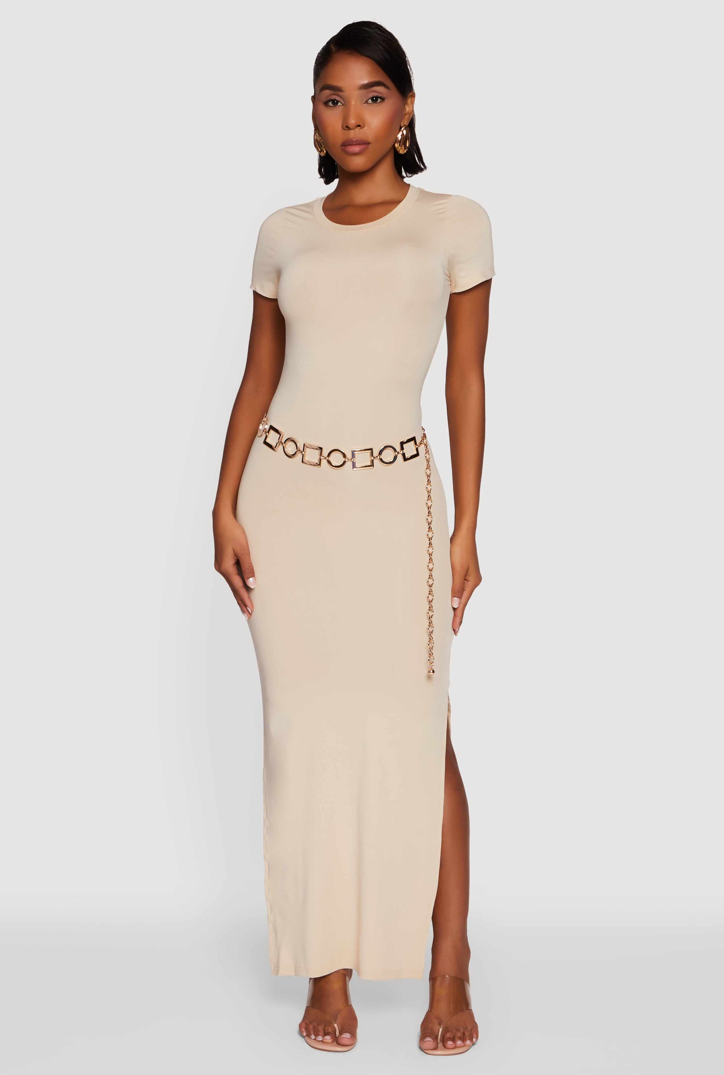 Daisy Crew Neck Side Slit T Shirt Dress