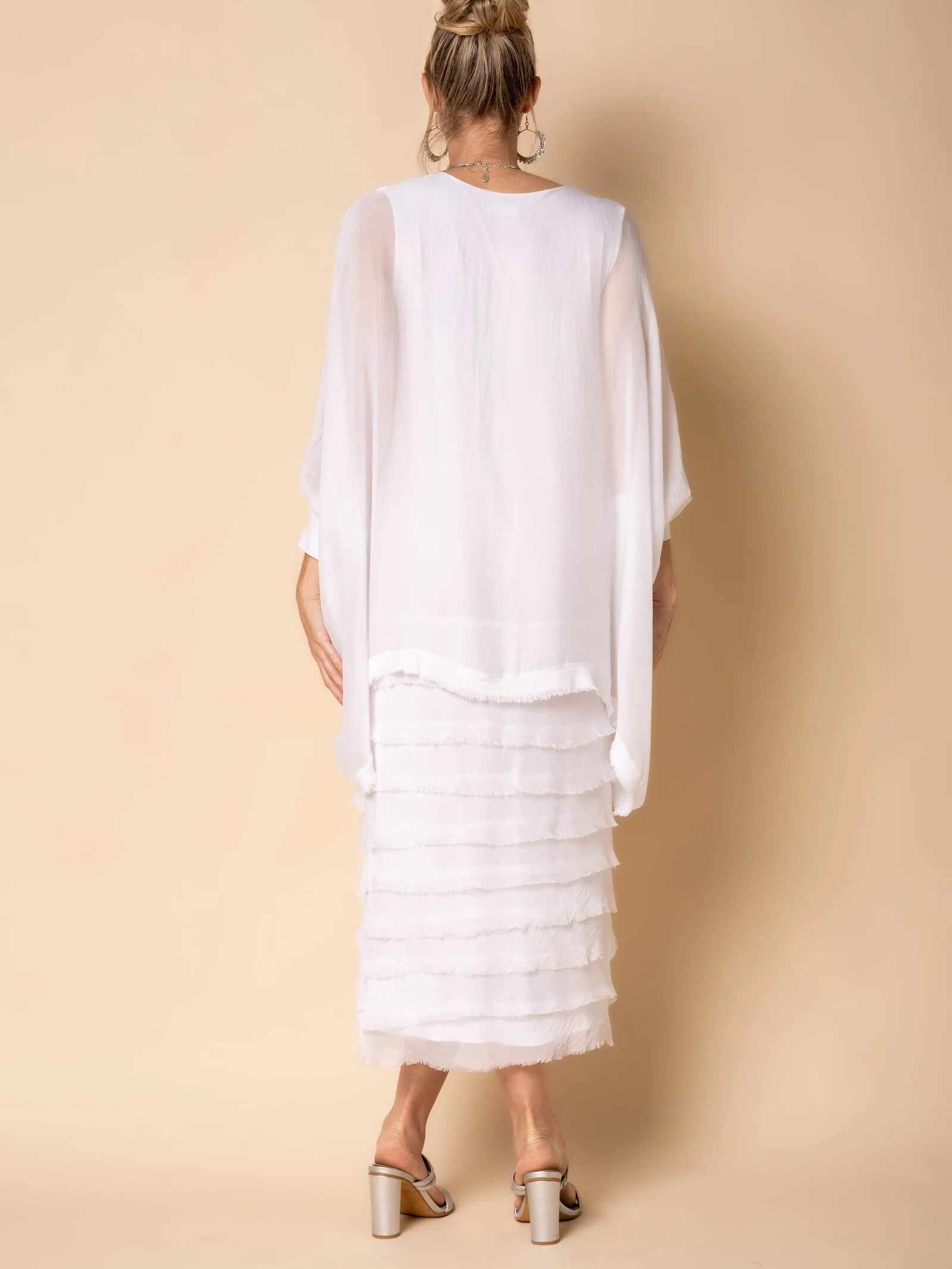 Frayed Trim Tiered Midi Dress