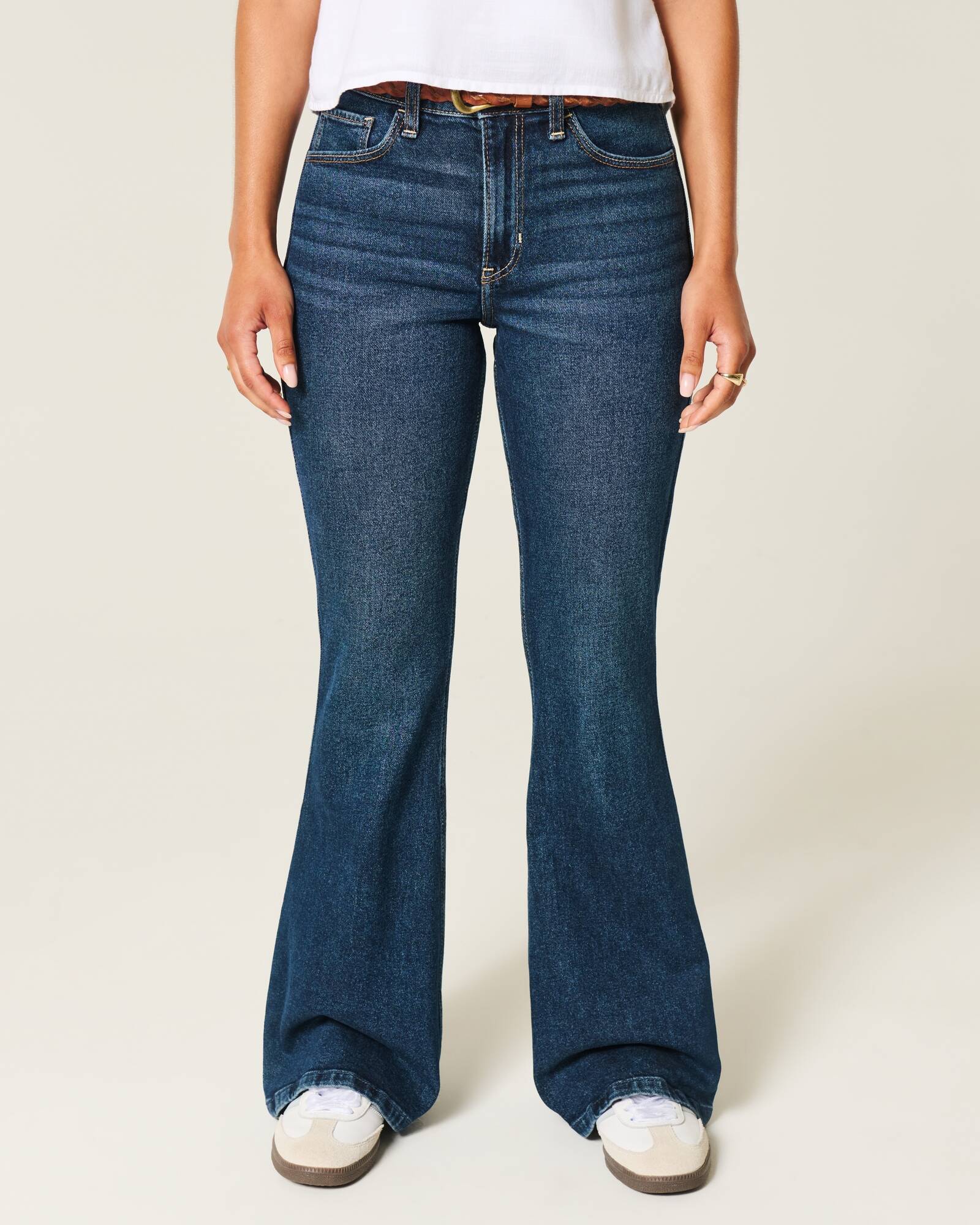 High-Rise Light Wash Heart Embroidered Flare Jeans