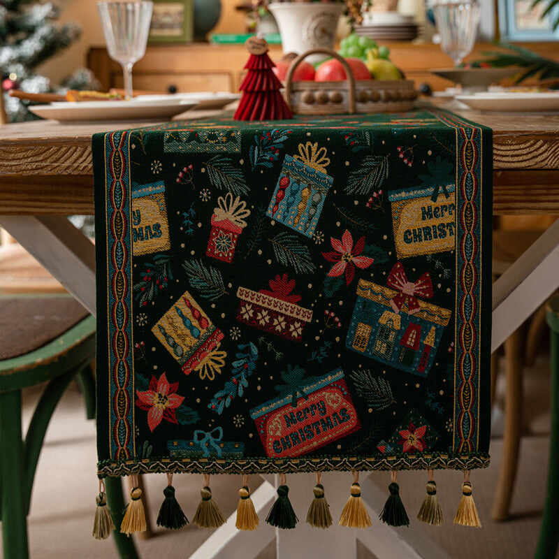 Christmas Festival Snowman Table Runner with Tassels