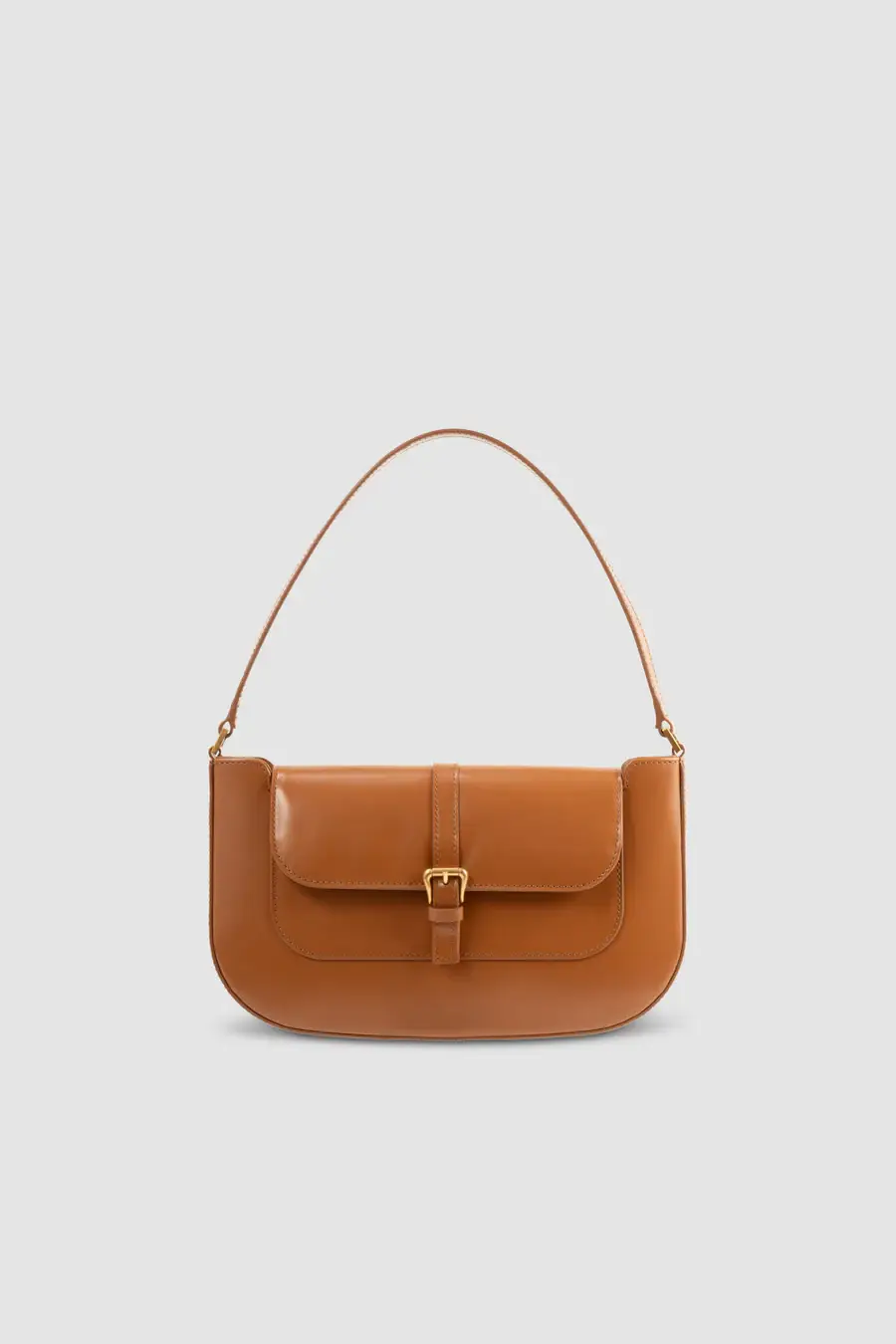 Black Semi Patent Leather Shoulder Bag
