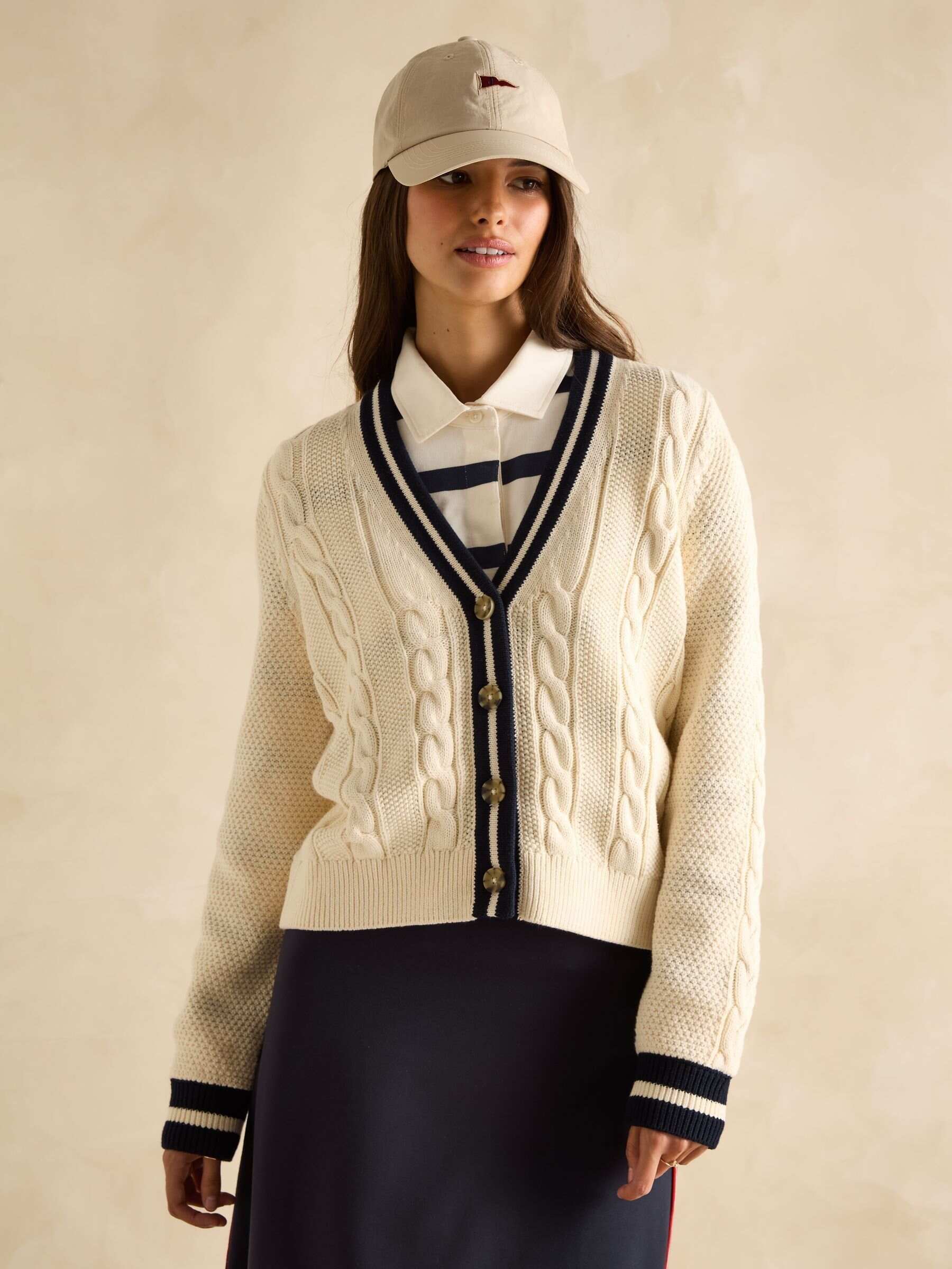 Centre Court Cream Cotton Cable Knit Cardigan