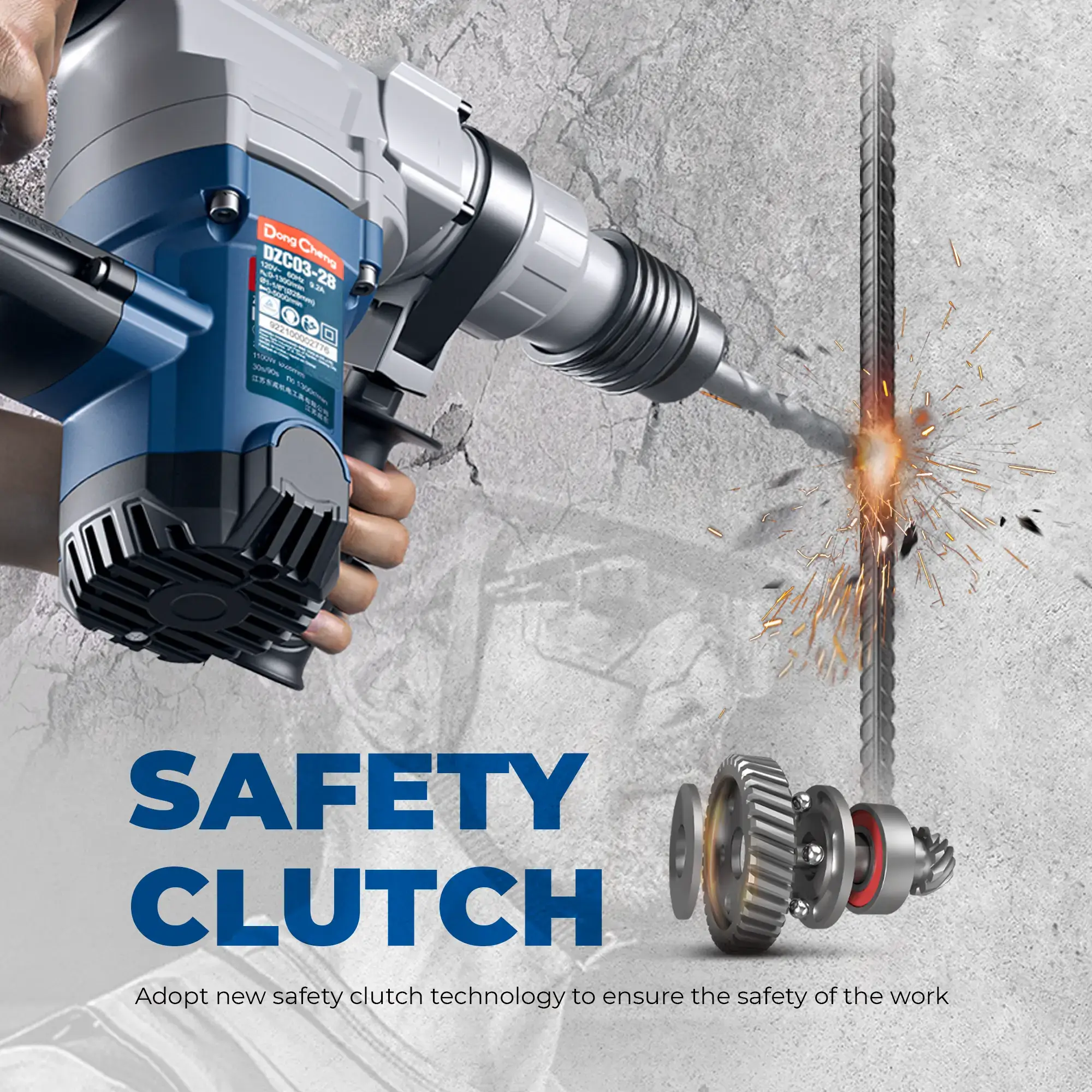 【5-year warranty】1-1/8 Inch SDS-Plus Rotary Hammer Drill with Safety Clutch, 9.2 Amp Heavy Duty Corded Demolition Hammer for Concrete, 3.6 Joules, Including 3 Drill Bits, Flat Chisels and Point Chisels Power Tools