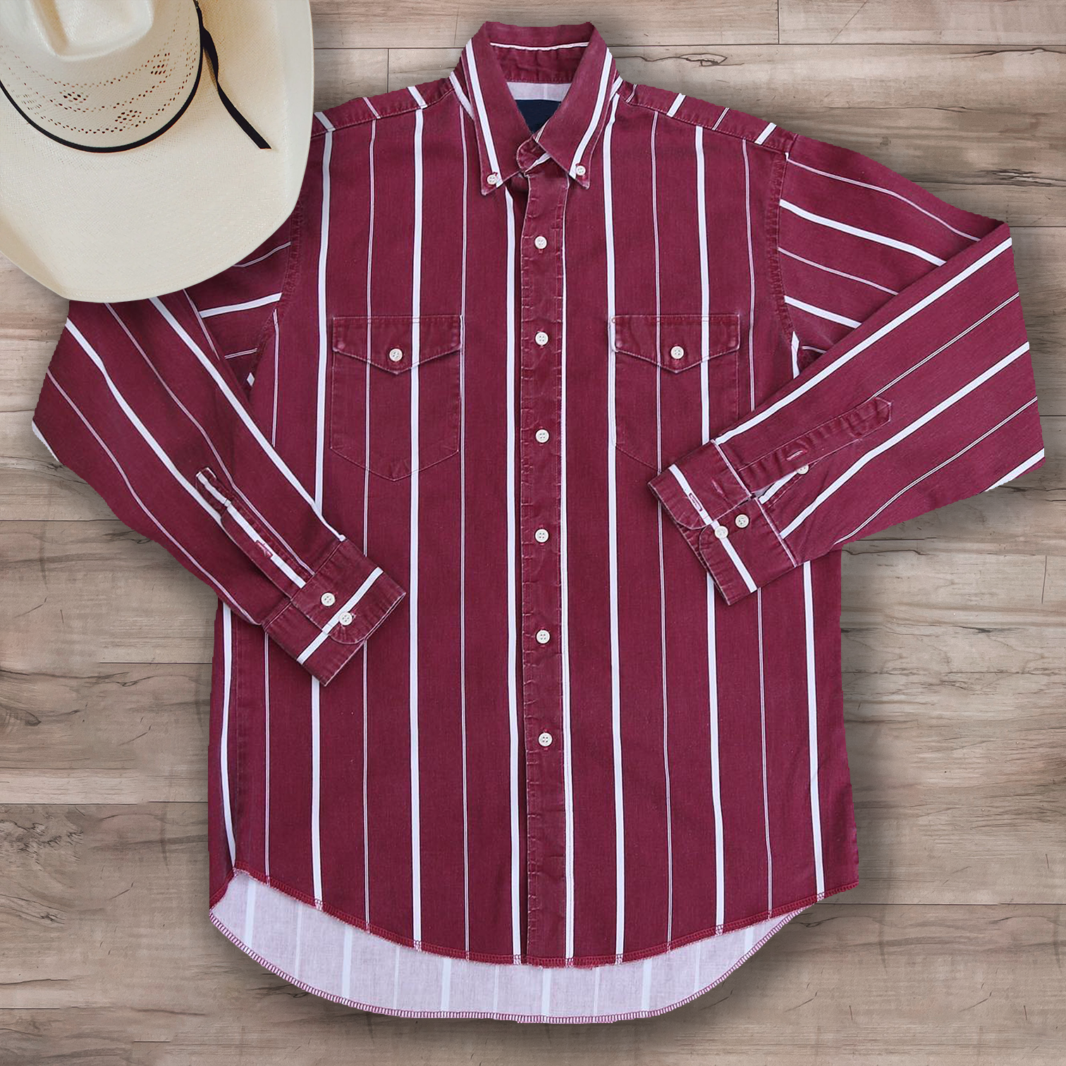 Men's Casual Western Red Striped Shirt