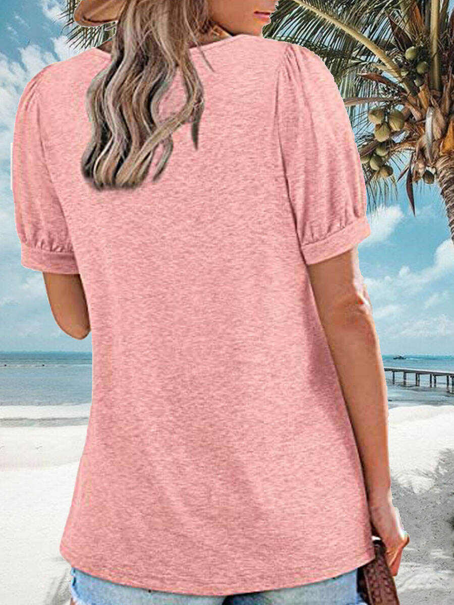 Square Neck Casual Loose Solid Color Short Sleeve T-Shirt