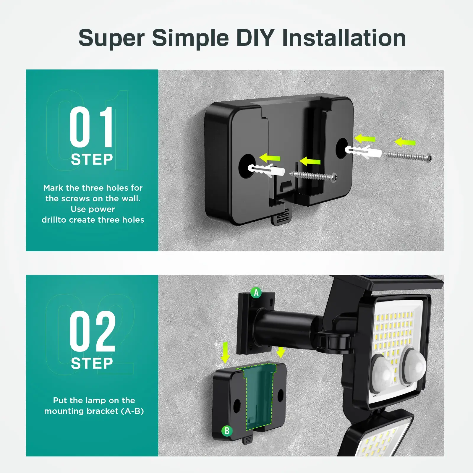 Solar Motion Sensor Lights-4 Heads 3000LM, IP65Waterproof, 270°Wide Angle Lighting Security Light for Yard, Garage, Porch, Pool,Garden,Barn,Patio,Thanksgiving home decor,Holiday Haul,Christmas gifts