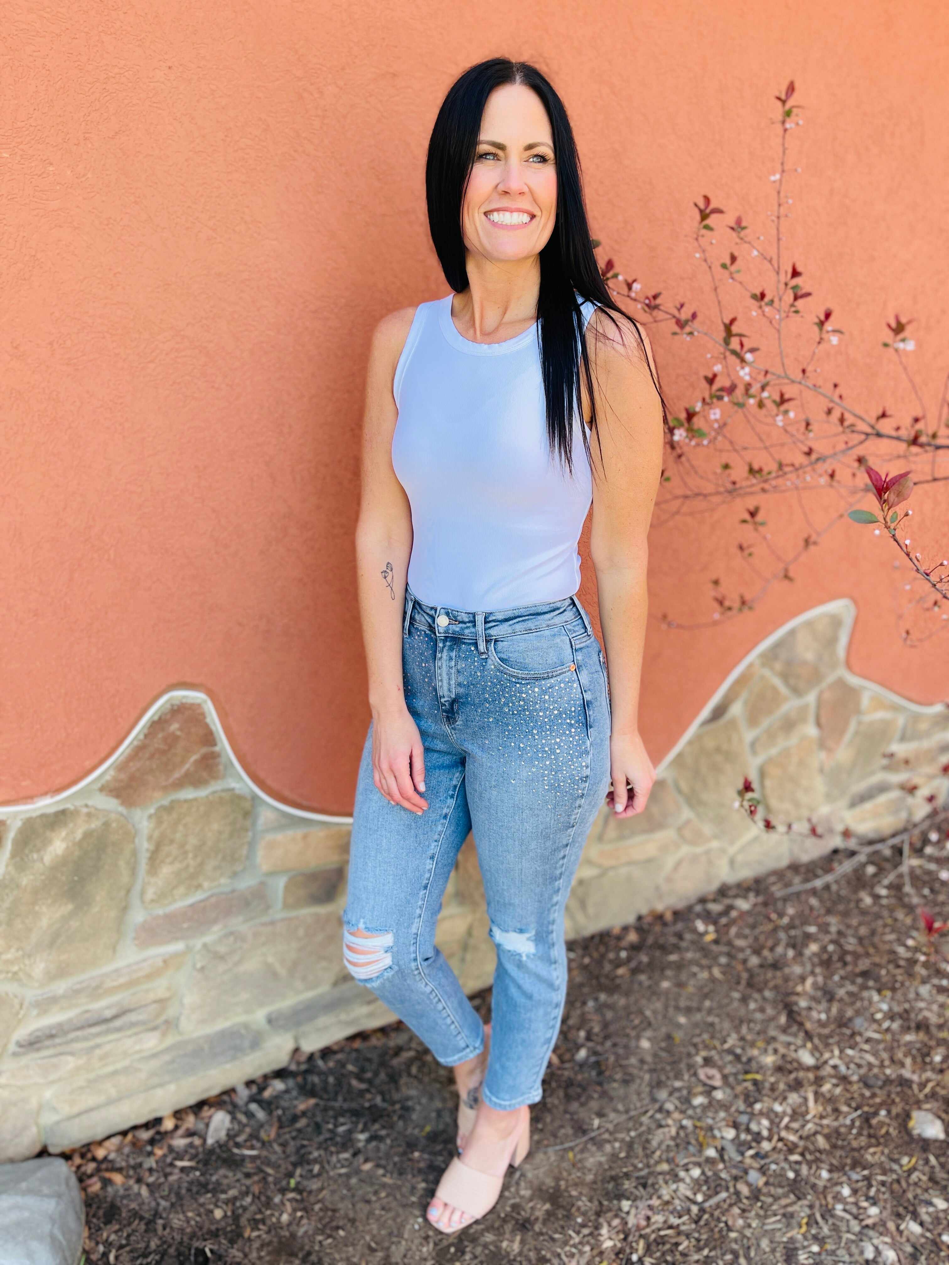 REG/CURVY Shine Bright Like a Diamond Rhinestone Straight Jeans