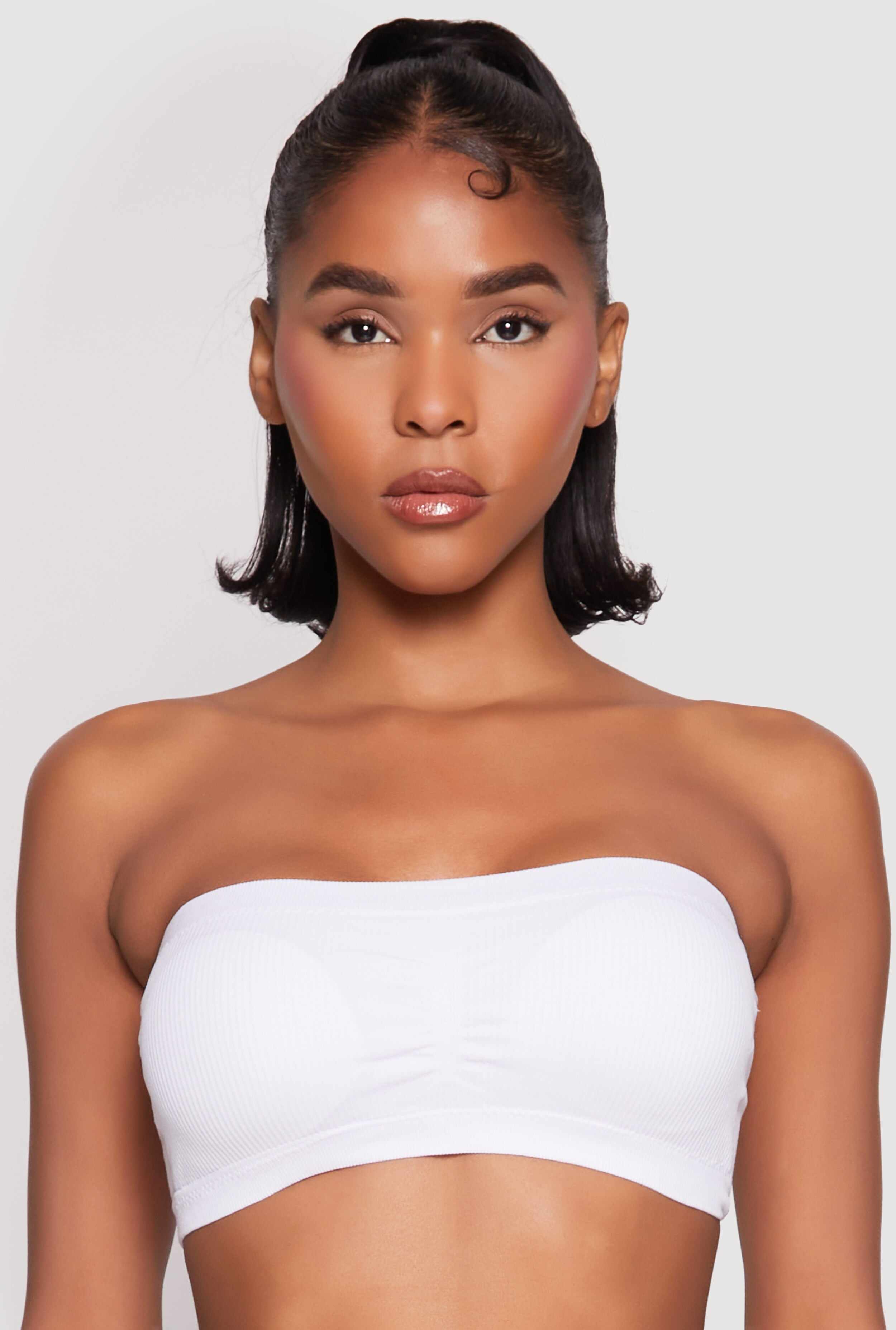 Ribbed Knit Ruched Bandeau Bra