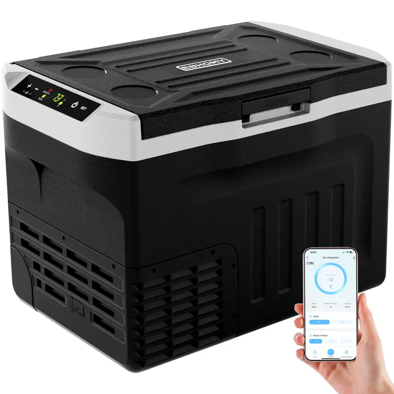 12V Portable Car Refrigerator, 23L/35L/50L Available, Dual DC 12V/24V & AC 110-240V Power Supply, Cooling Range -4°F to 68°F, Built-in Wheels & 2 Storage Baskets, Compact Fridge for RV, Truck, Travel & Boat