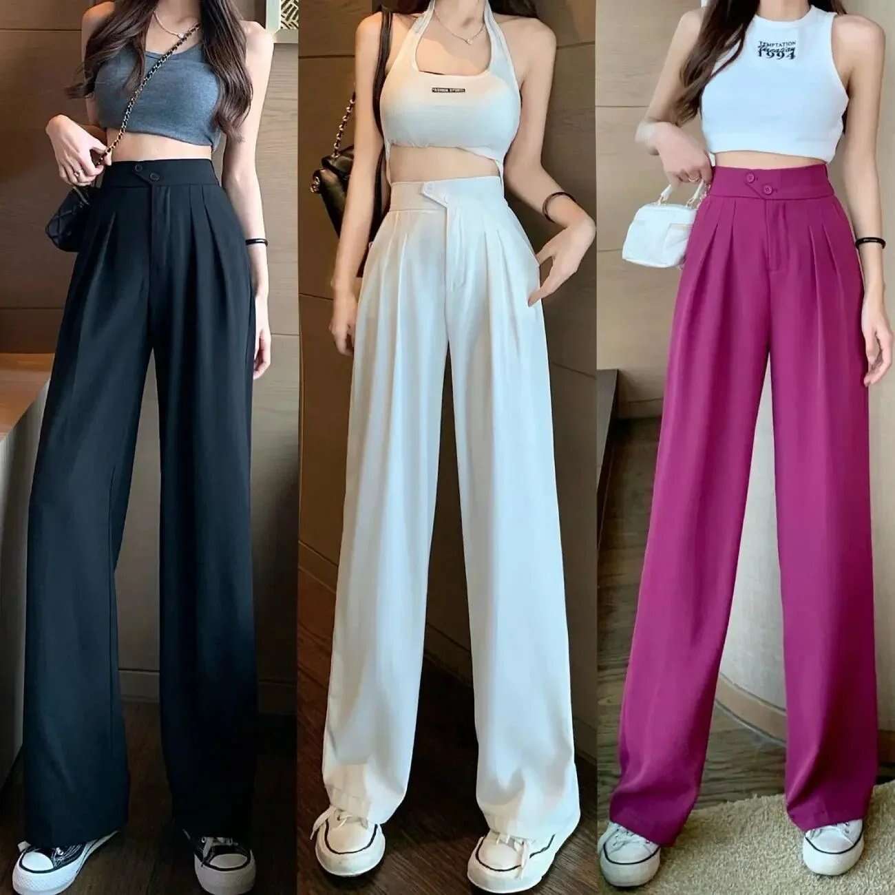 🔥2025 New Figure-flattering versatile high-waisted wide leg trousers