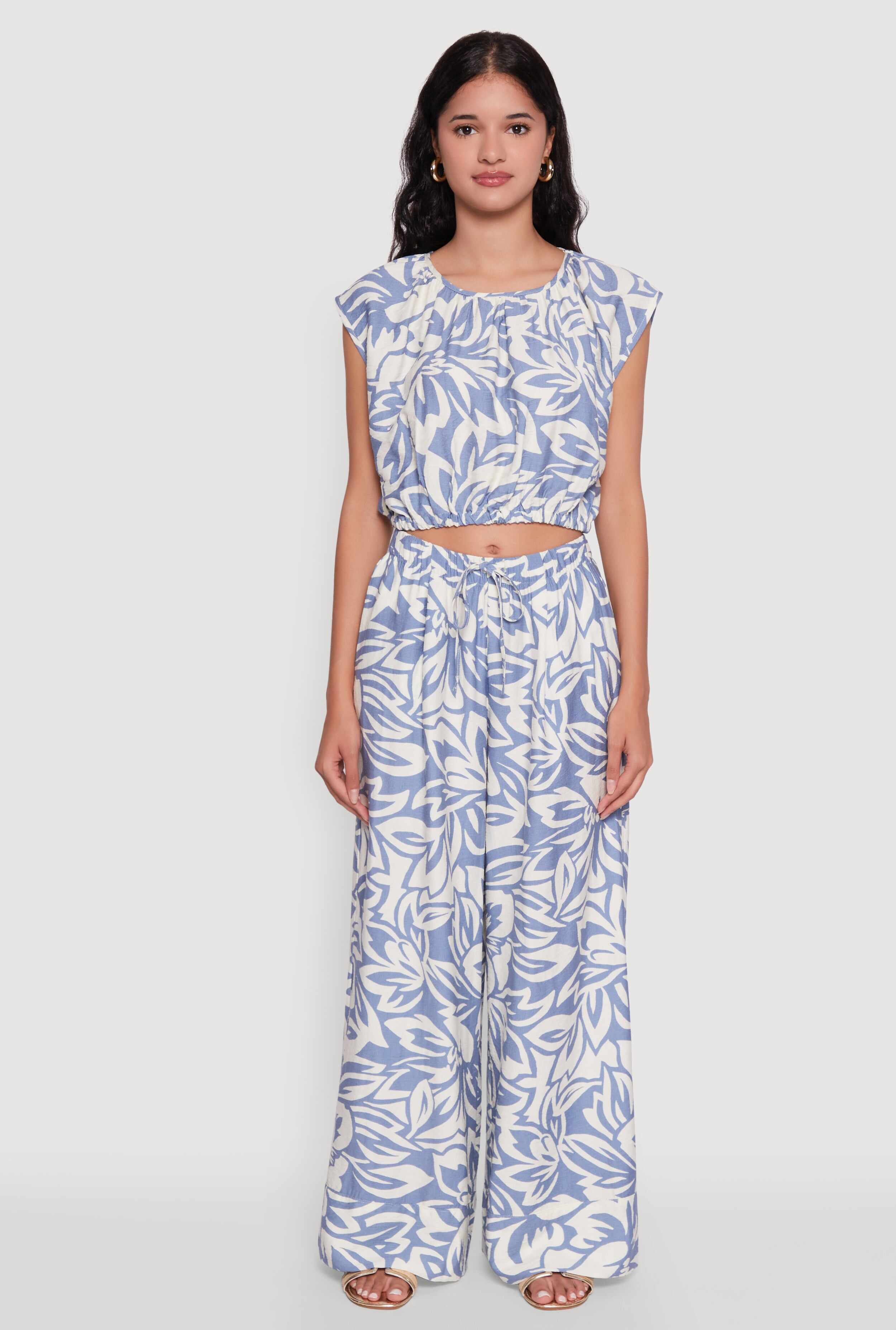 Crepe Knit Printed Pattern Crop Top