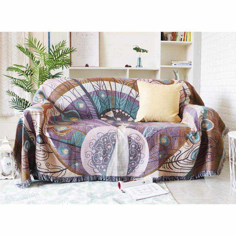 Peacock Print Tassel Reversible Blanket