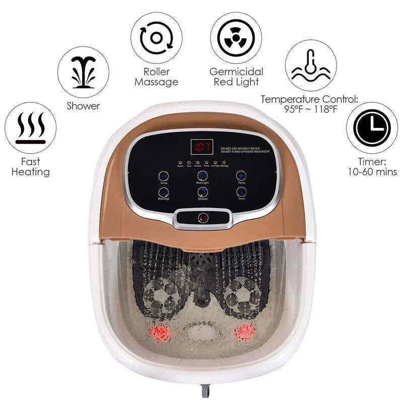 Portable Foot Spa Bath Motorized Massager with Heat Function Water Shower Shiatsu Massage Balls Time & Temper Control