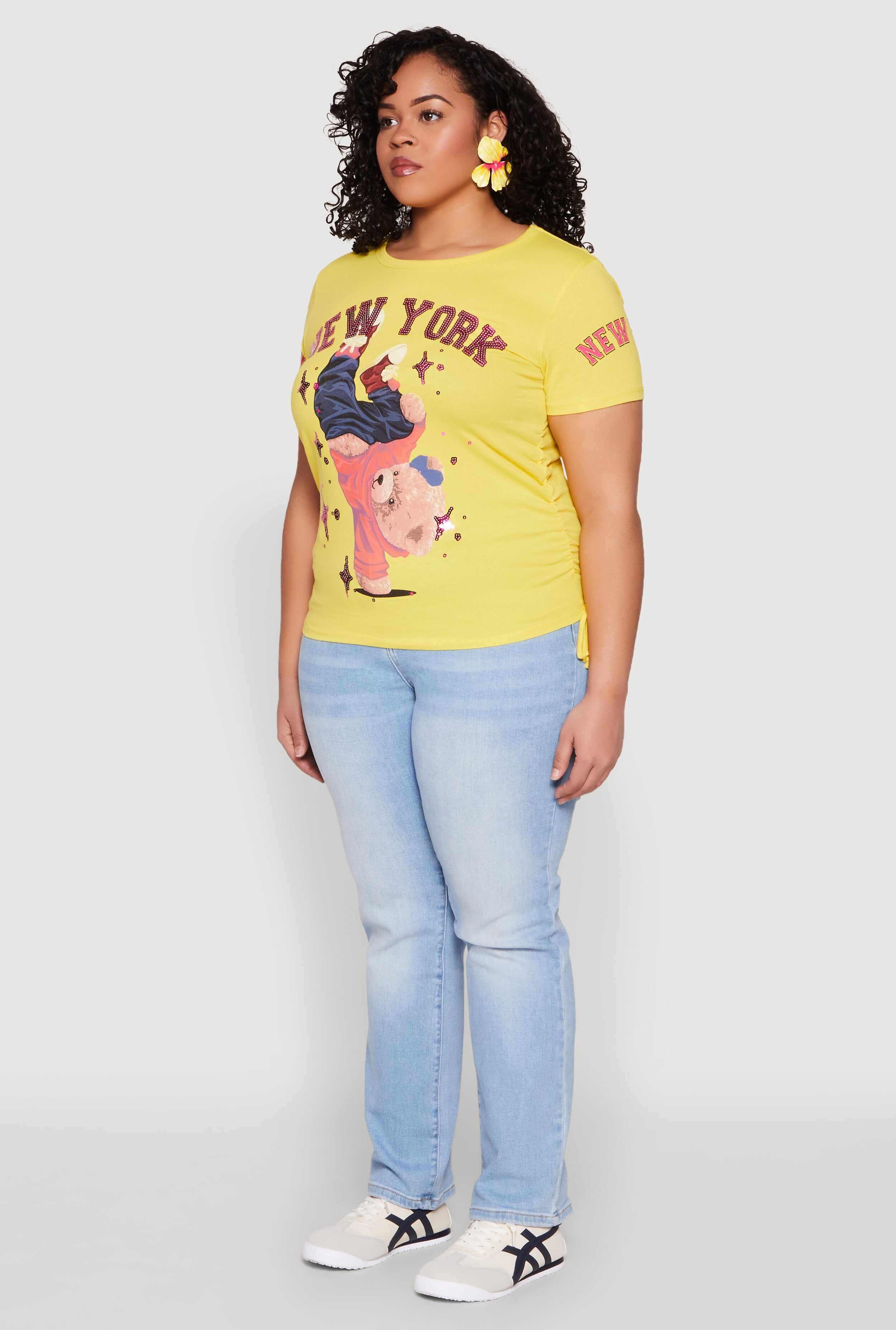 Plus Size New York Sequin Bear Graphic Top