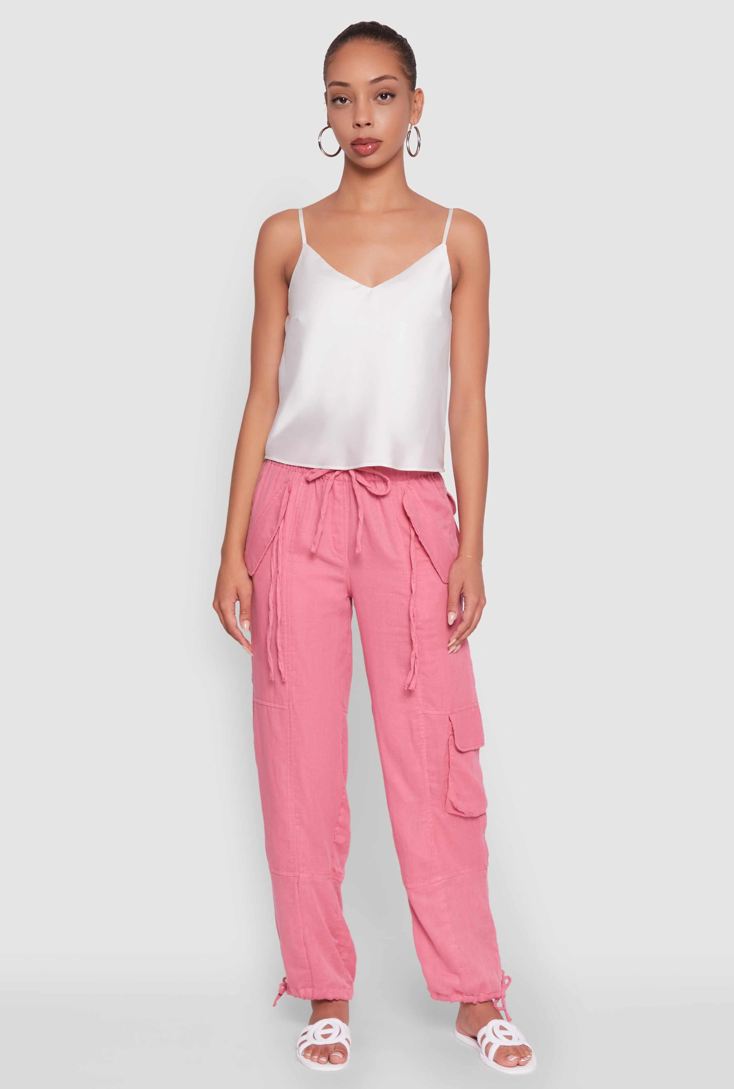 Zip Pocket Drawstring Waist Utility Joggers