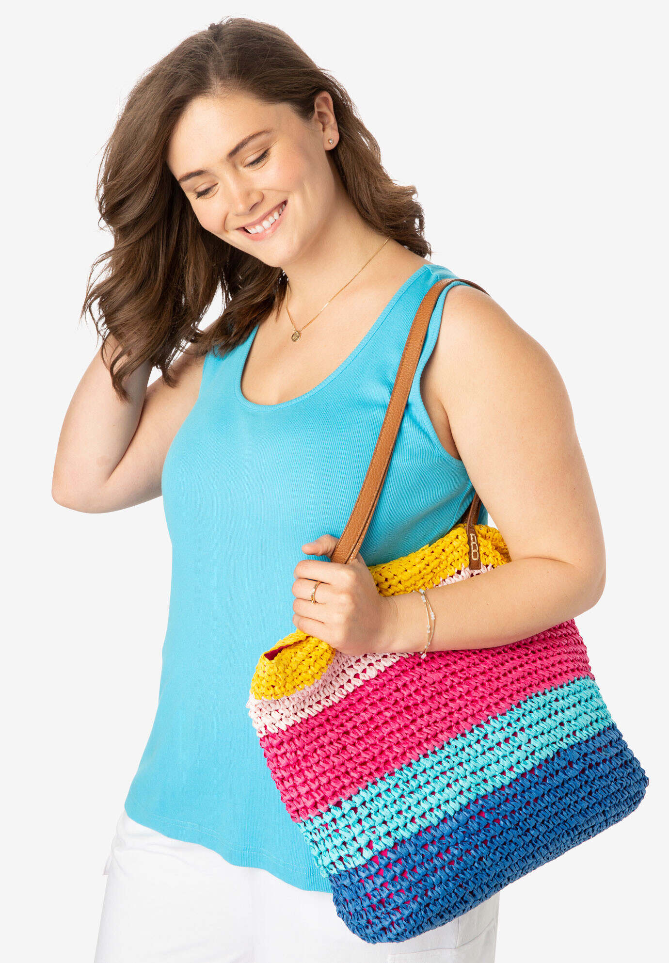 Color Block Straw Tote