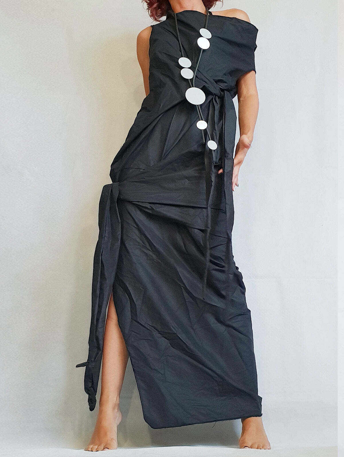 Casual Plain One Shoulder Split Asymmetrical Maxi Dress