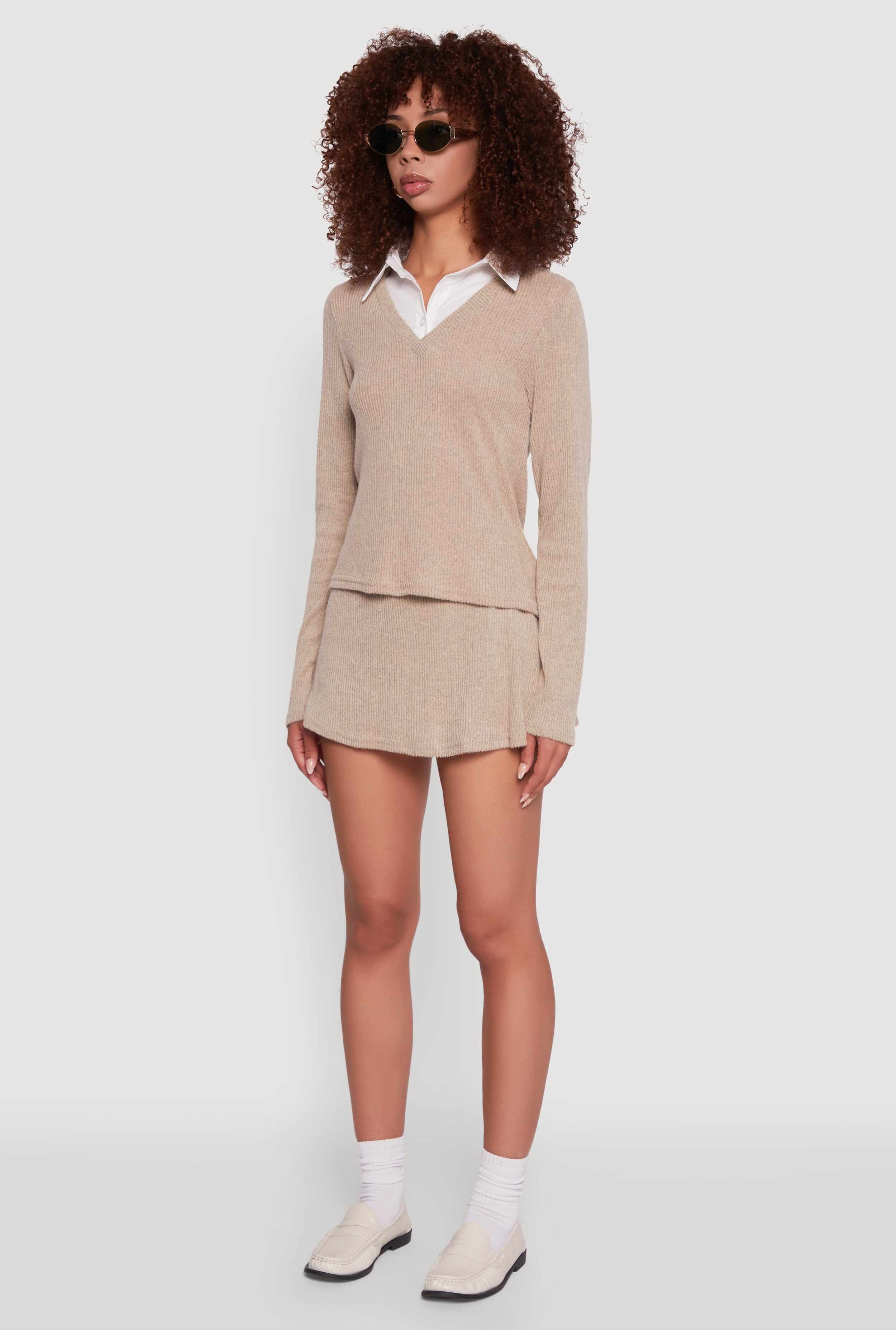 Shirt Collar Layered Look Sweater