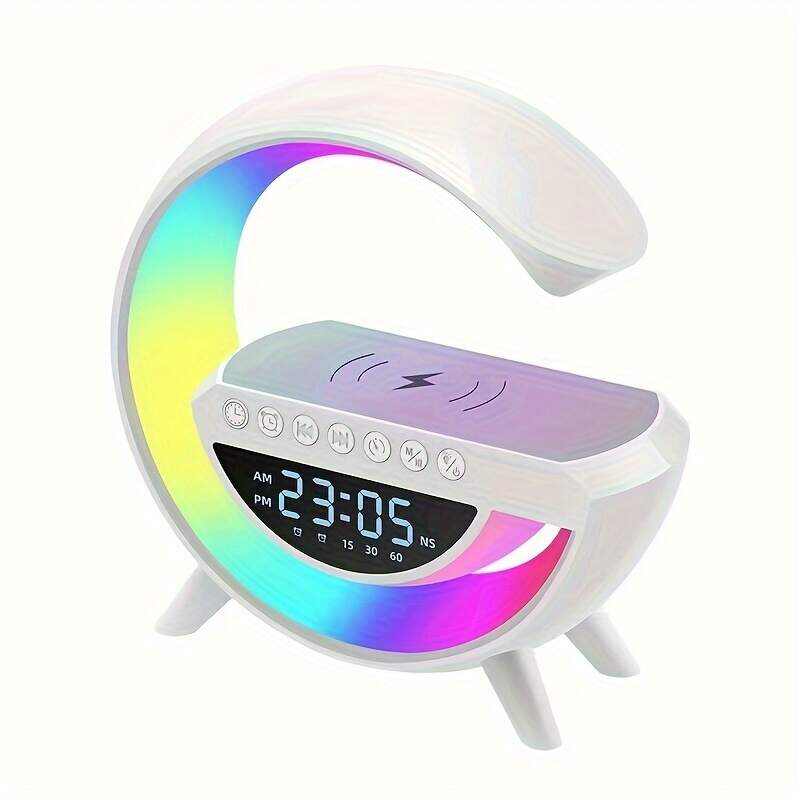 Coolest Alarm Clock Ever: Big G  Wireless Speaker 6 Kinds Of Light Mode Wireless Charging Function Compatible With IOS / Android System Black And White Clock With Timing, White Noise & More!