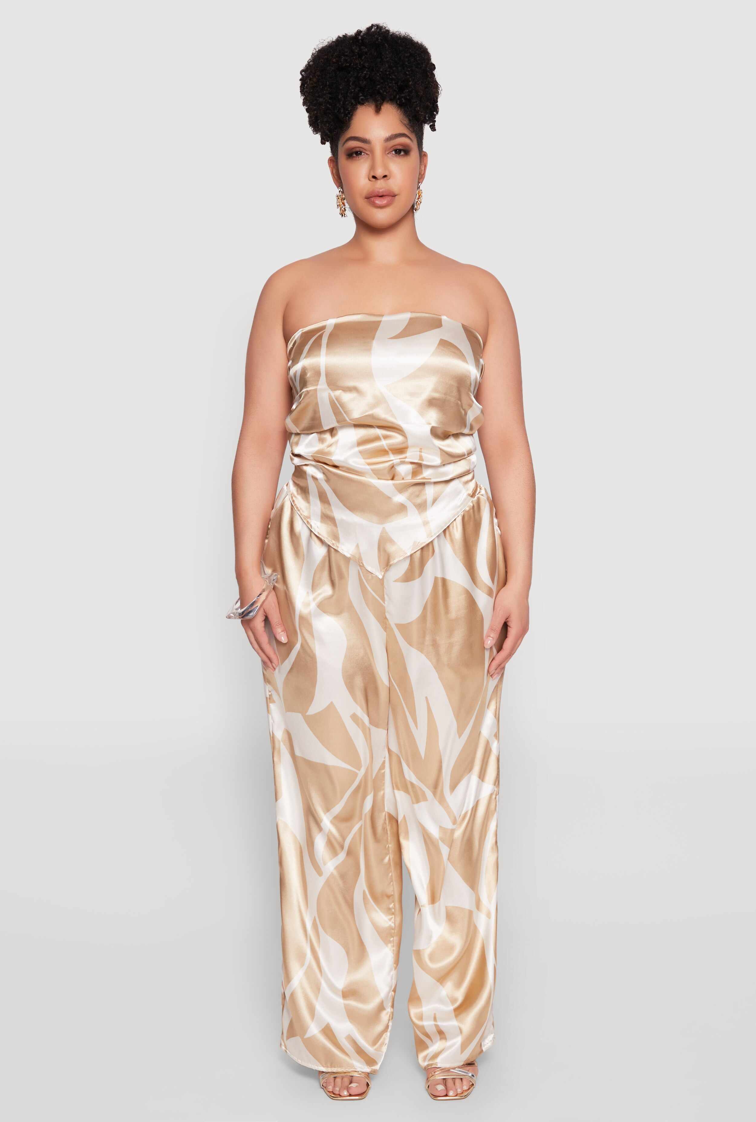 Plus Size Satin Scarf Print Tube Top