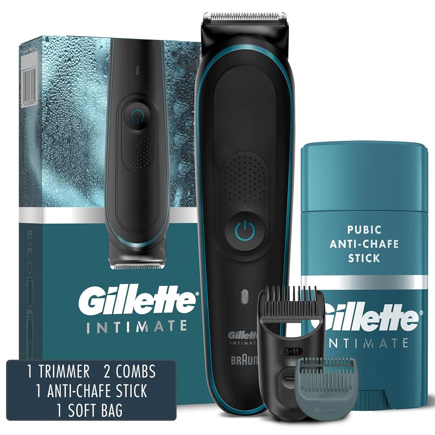 Gillette Intimate Men’s Manscape Pubic Hair Trimmer, SkinFirst Ball Trimmer For Men, Waterproof, Cordless For Wet/Dry Use, Electric Shaver For Men, Lifetime Sharp Blades, Manscaping Body Groomer