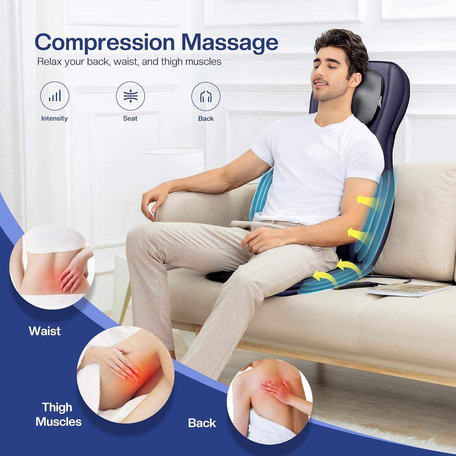 COMFIER Shiatsu Neck Back Massager with Heat and Compression, App Control 2D or 3D Deep Tissue Kneading Massage Chair Pad, Chair Massager for Full Body Pain Relief, Ideal Gifts,Grey