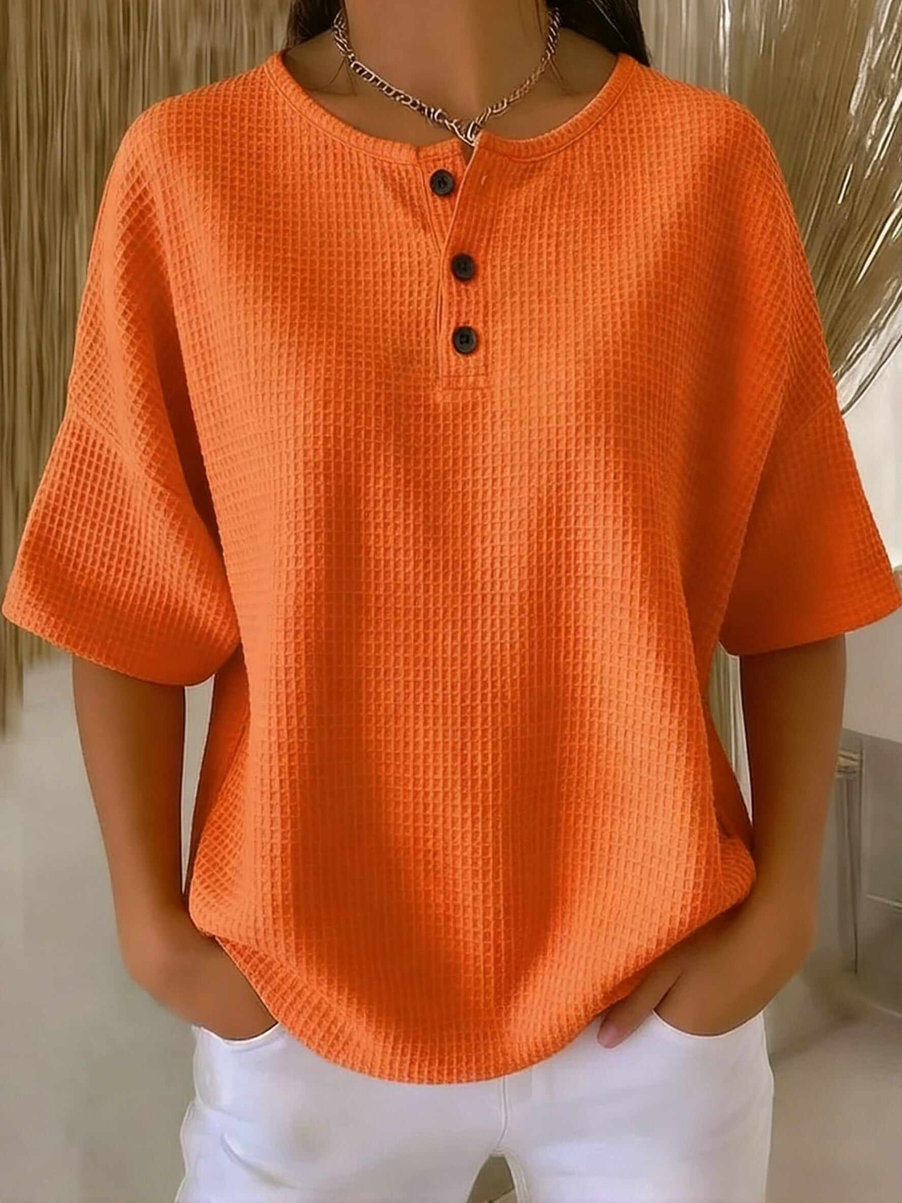 🔥Summer Arrivals🌟Casual Waffle Henry Collar Sweatshirt