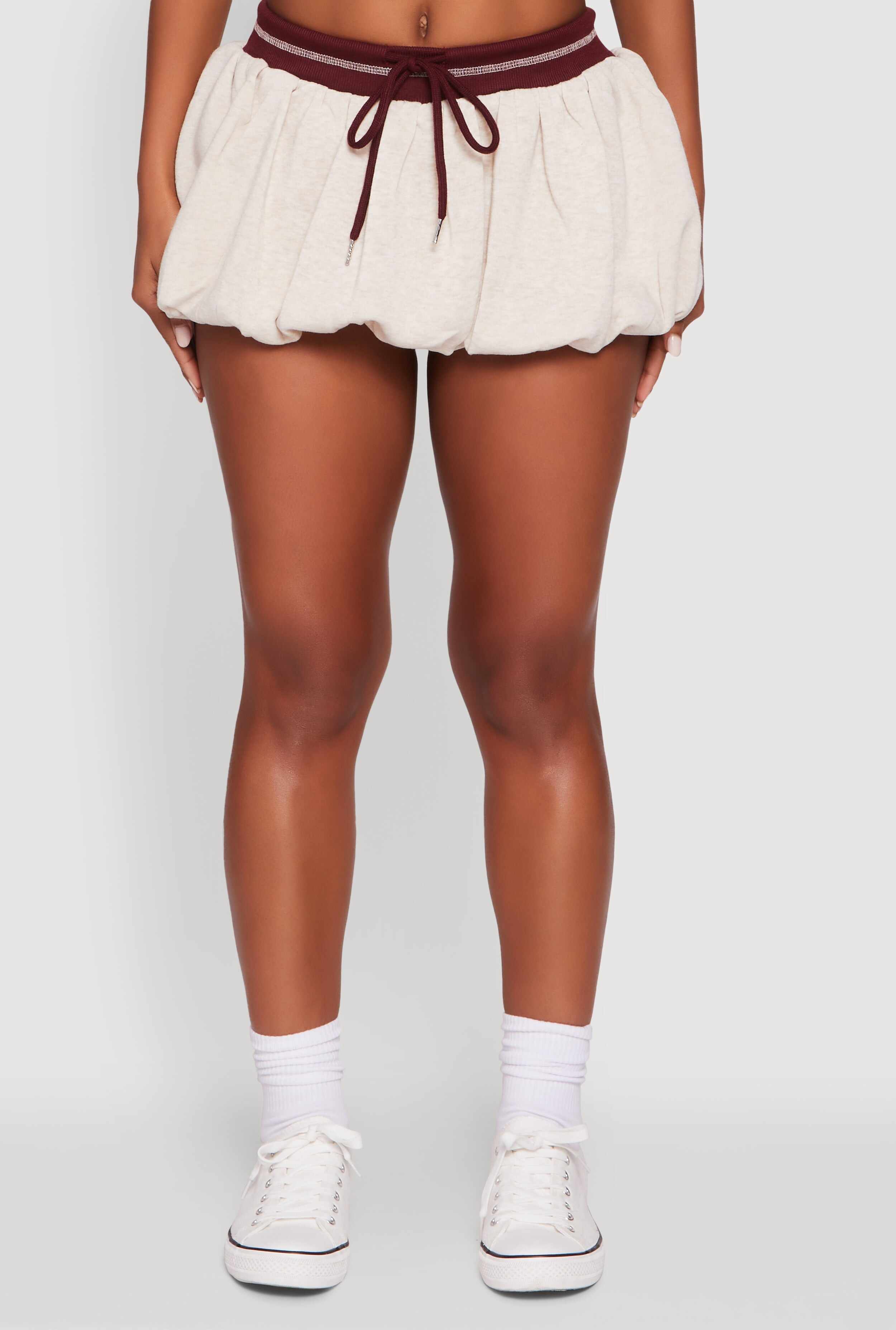 Drawstring Waist Color Blocked Bubble Hem Skirt