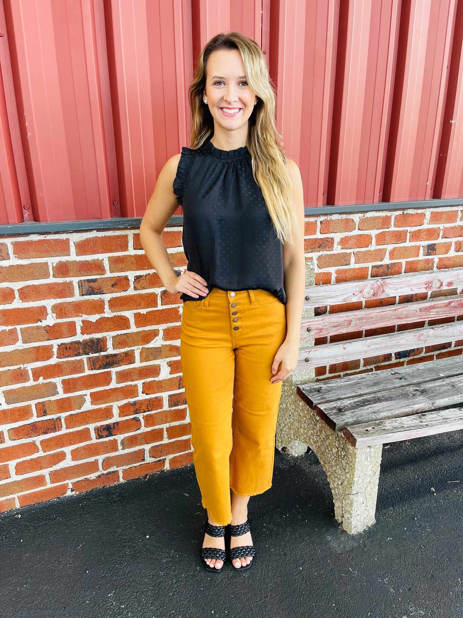 Plus/Reg Far And Wide Leg Mustard Jeans
