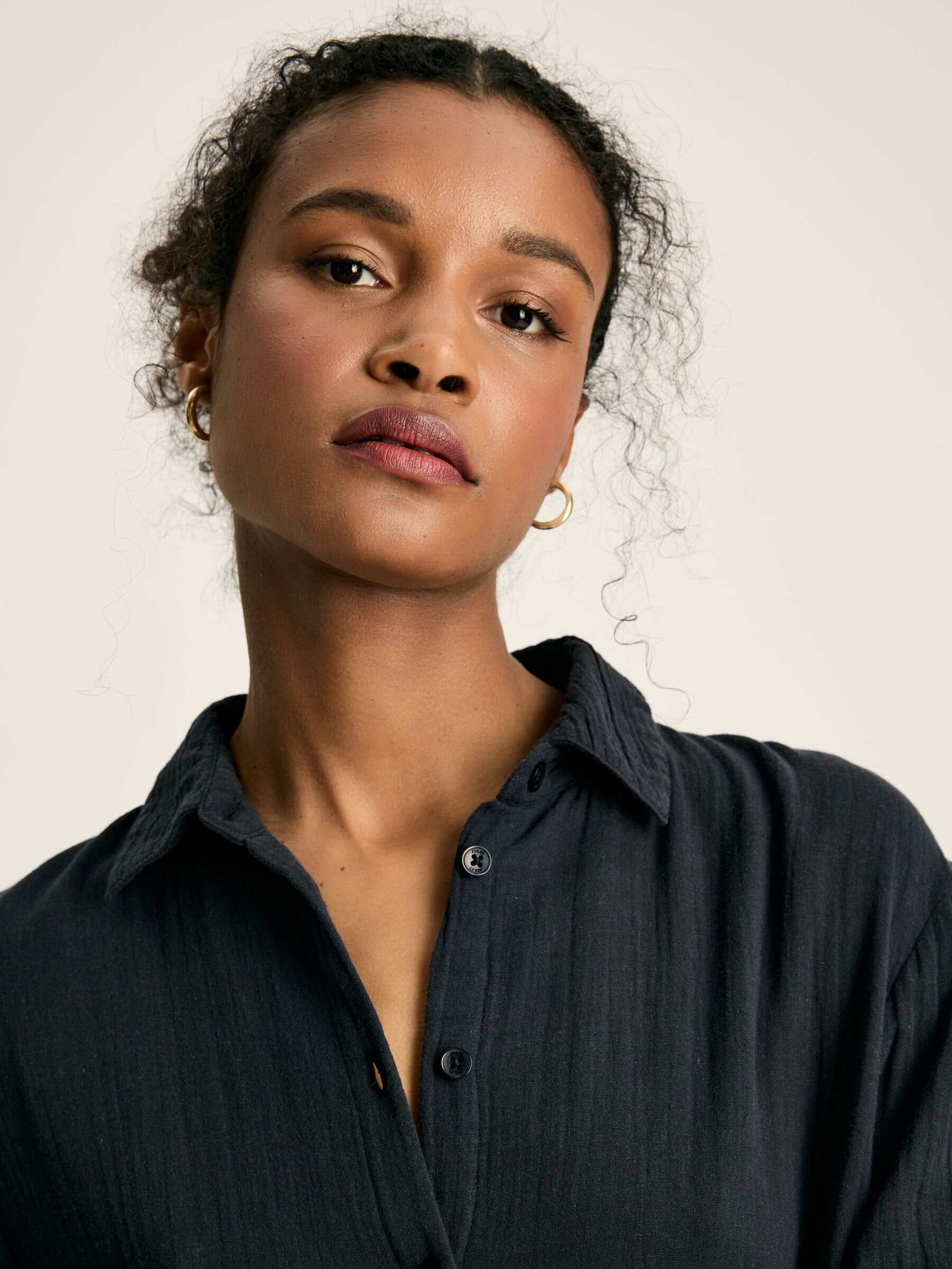 Erica Navy Button Through Cotton Shirt Dress